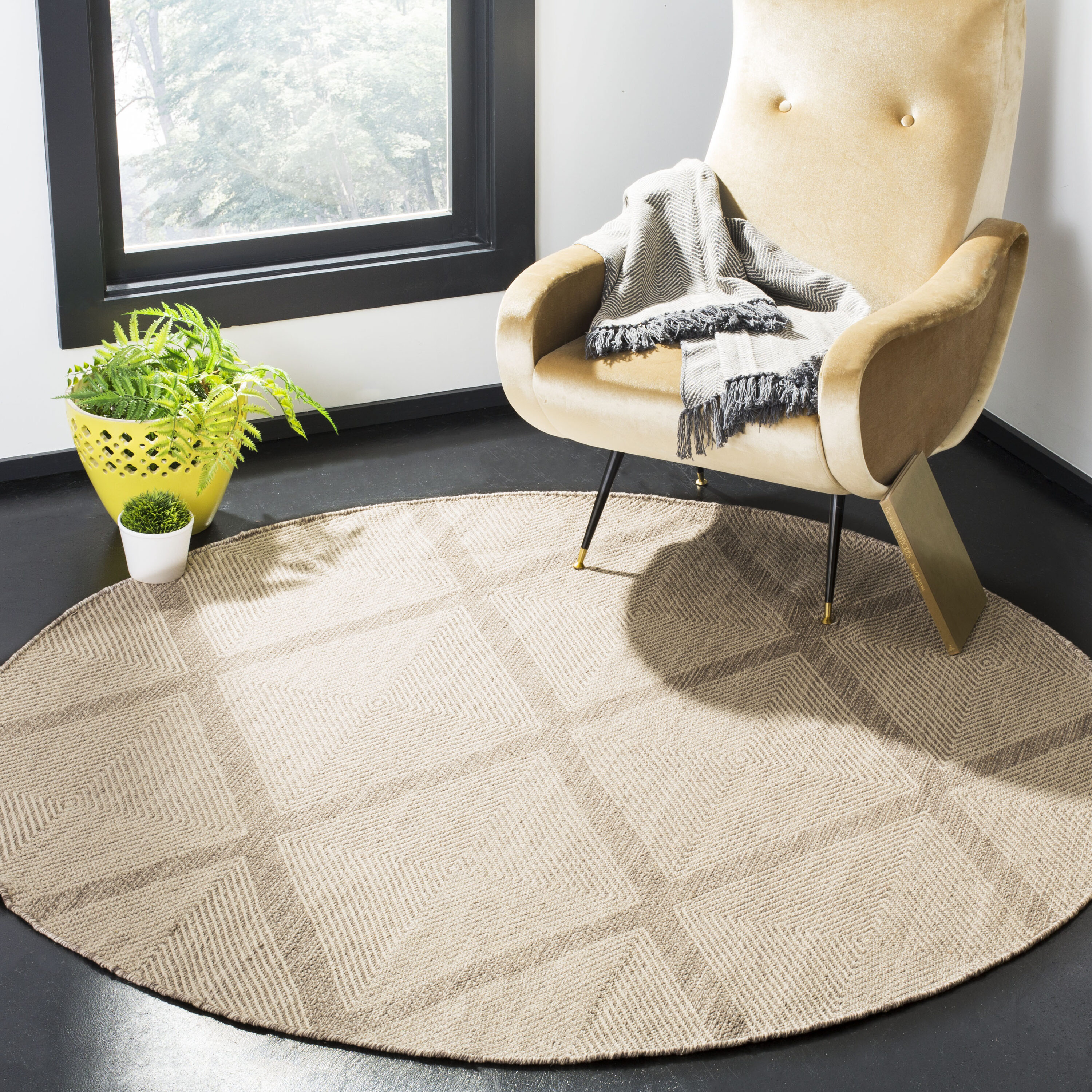 Safavieh MTK821A-6R Montauk Dume 6 x 6 (ft) Cotton Gray Round Indoor Trellis Coastal Area rug