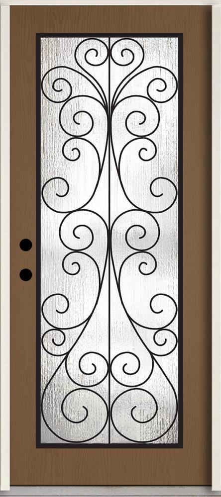 RELIABILT LO921840 36-in x 80-in x 4-9/16-in Fiberglass Full lite Right-hand inswing Woodhaven Stained Prehung Front Door Insulating core