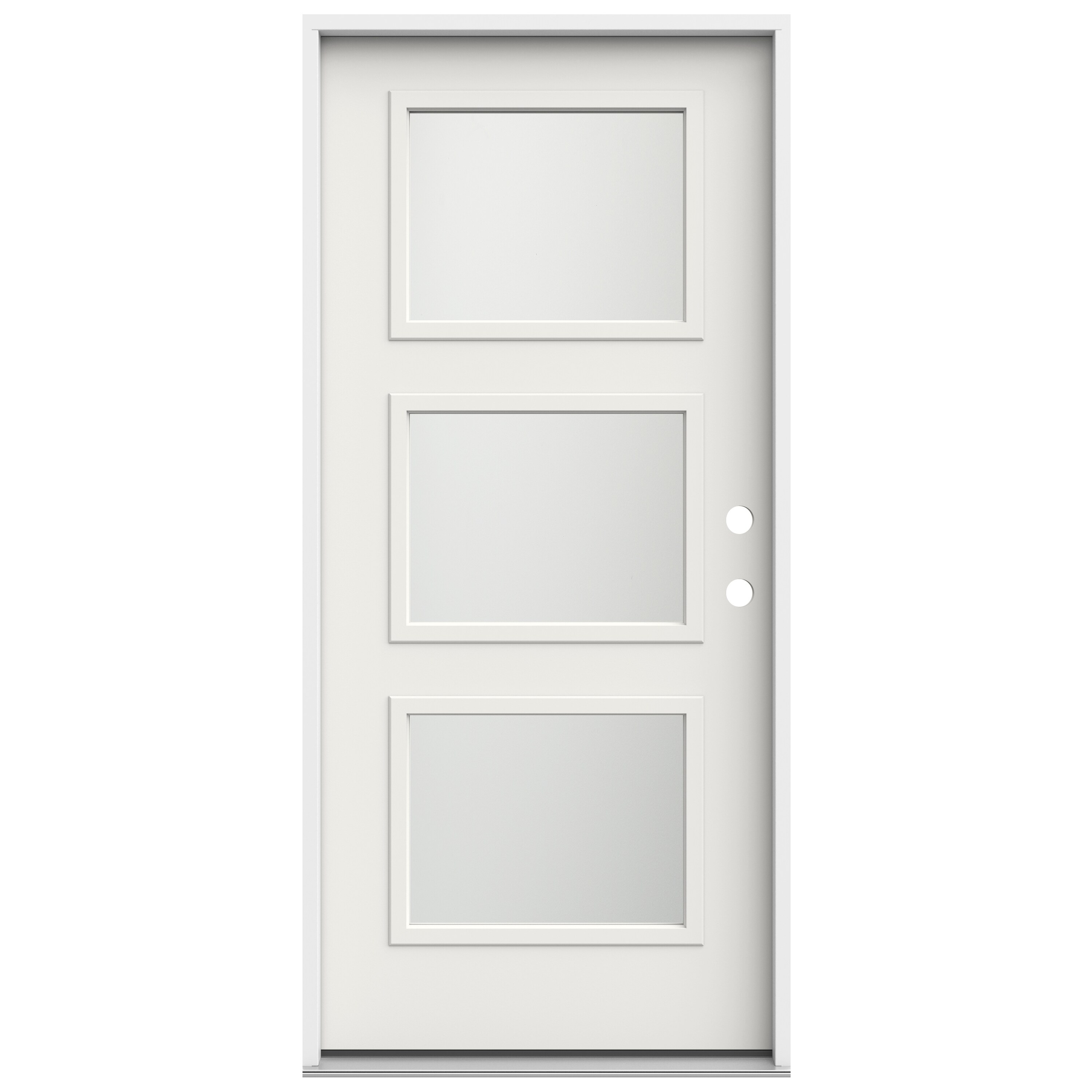 JELD-WEN LOWOLJW250100011 36-in x 80-in x 4-9/16-in Steel Full lite Left-hand inswing White Painted Prehung Front Door Insulating core