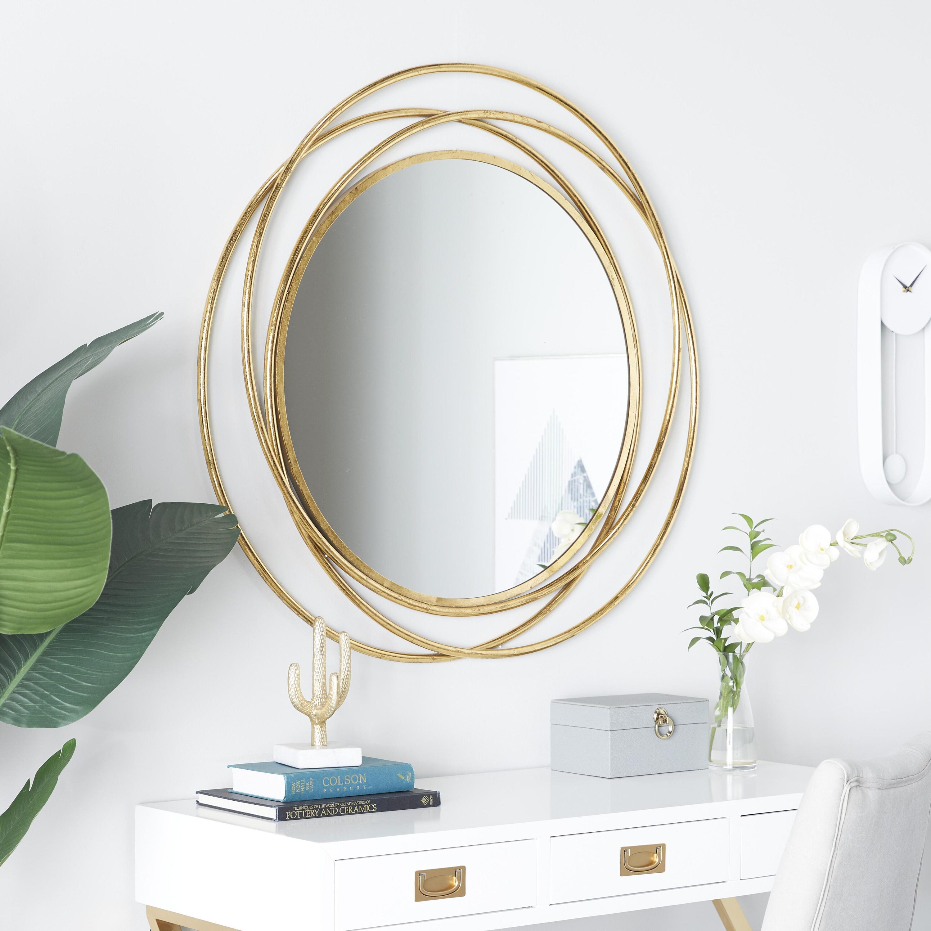 Grayson Lane 84828 41-Inches W x 41.0-Inches H Round Gold with Overlapping Circles and Foiled Finish Framed Wall Mirror