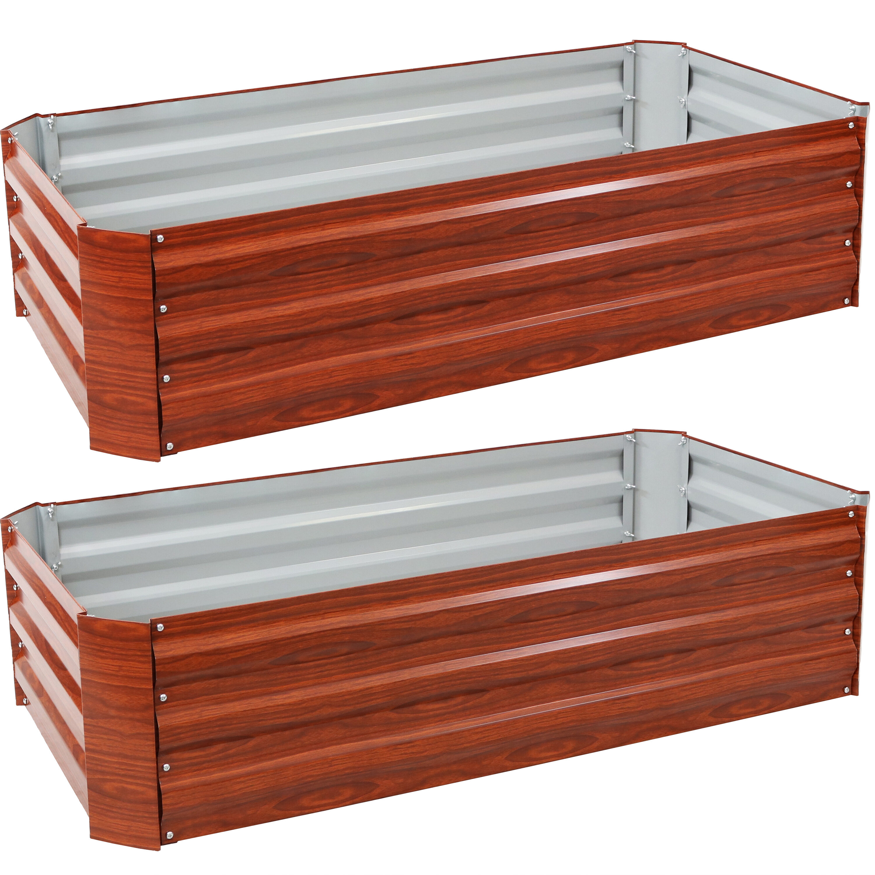 Sunnydaze Decor HB-536-2PK 7.8 24-in W x 48-in L x 11.75-in H Elevated Woodgrain Galvanized Metal Raised Garden Bed
