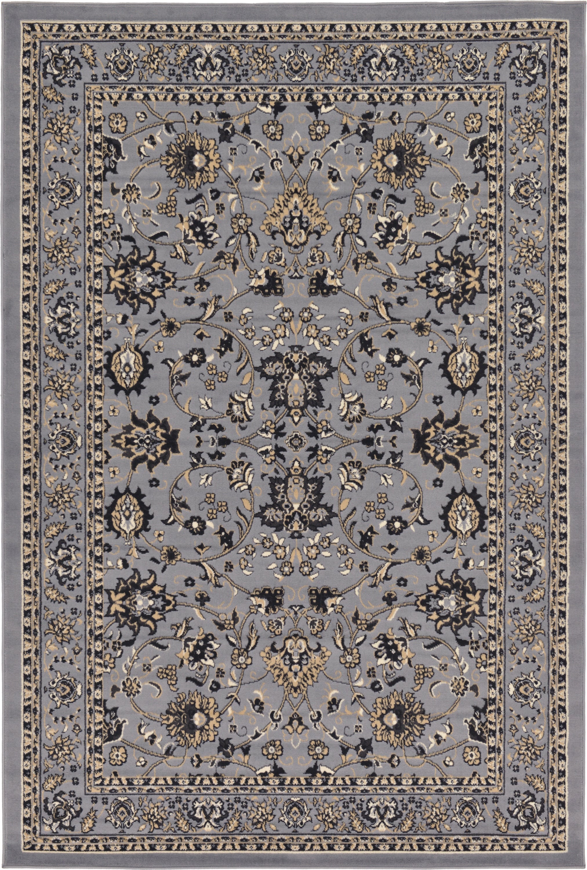 Unique Loom 3124961 Washington Sialk Hill 6 x 9 (ft) Loomed Polypropylene Gray/Ivory Rectangular Indoor Floral/Botanical Vintage Area rug