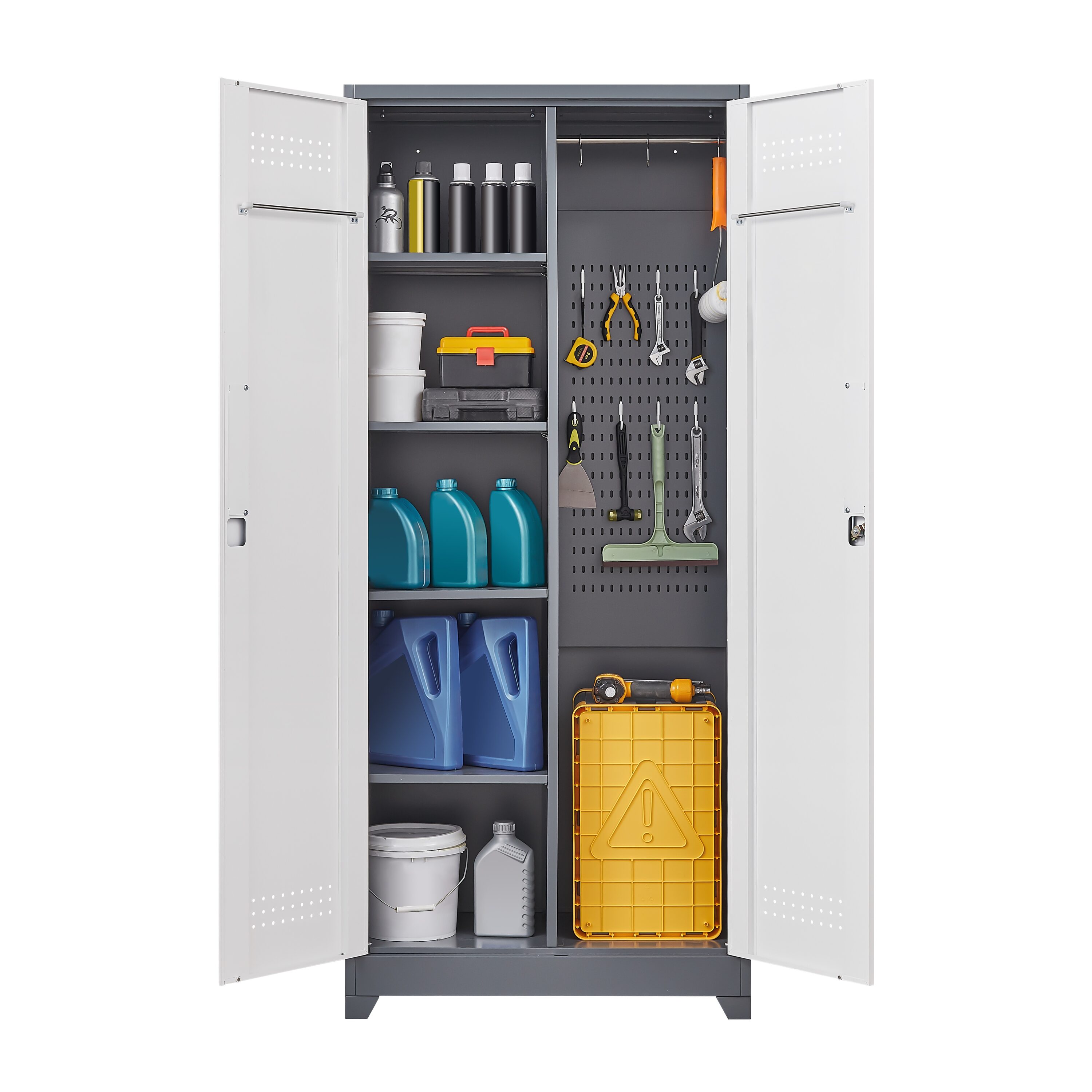 Vynxaria - 72.8-in H Metal Storage Cabinet with Locking Doors Heavy Duty Steel Broom Closet for G...