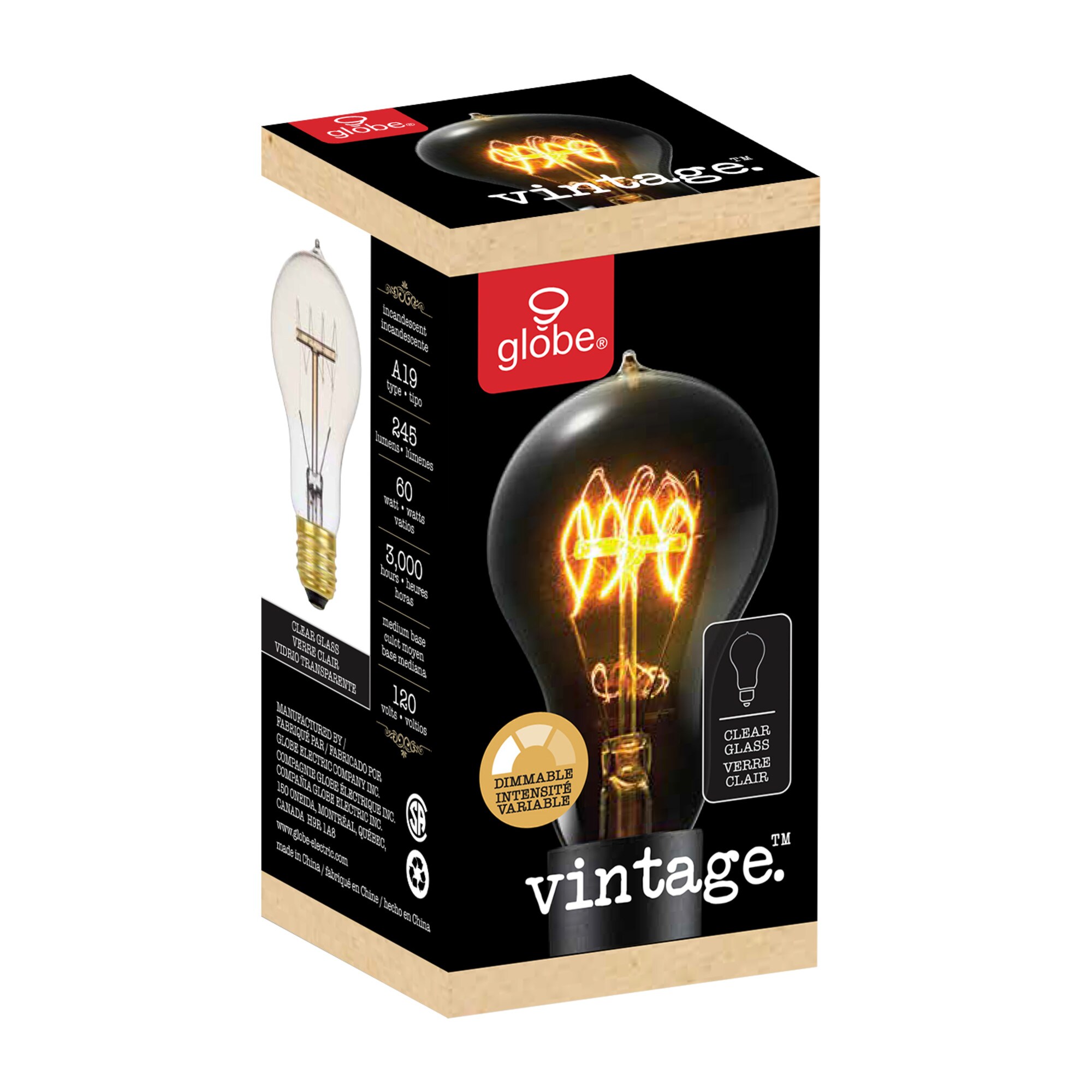 Globe Electric Vintage 60-Watt Dimmable A19 Vintage Light Fixture ...