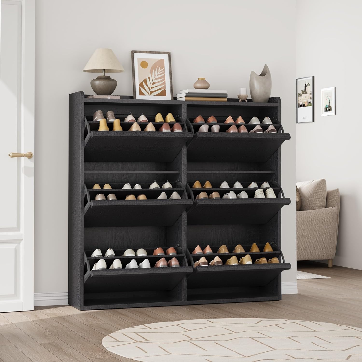 Garvee Shoe Cabinet with 6 Flip Drawers Shoe Organizer Cabinet with Adjustable Shelf Shoe Storage for Entryway Hidden Shoe Cabinet for Hallway Living Room Black #OYF-PHO-15G0TW91