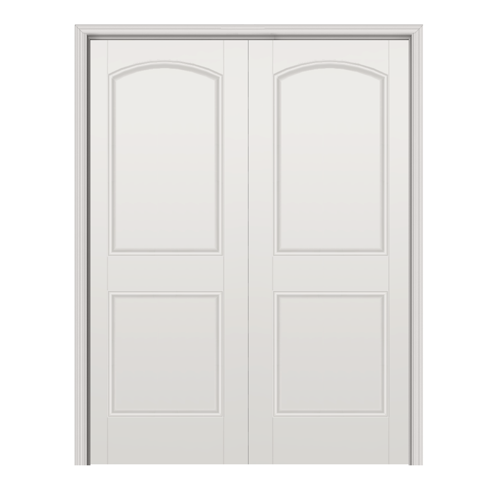 RELIABILT PRO10131063 72-in x 80-in Off-white Hollow core 2-panel round top Reversible/Universal Smooth Unfinished Molded composite Split Jamb Double Prehung Interior Door 445 Casing