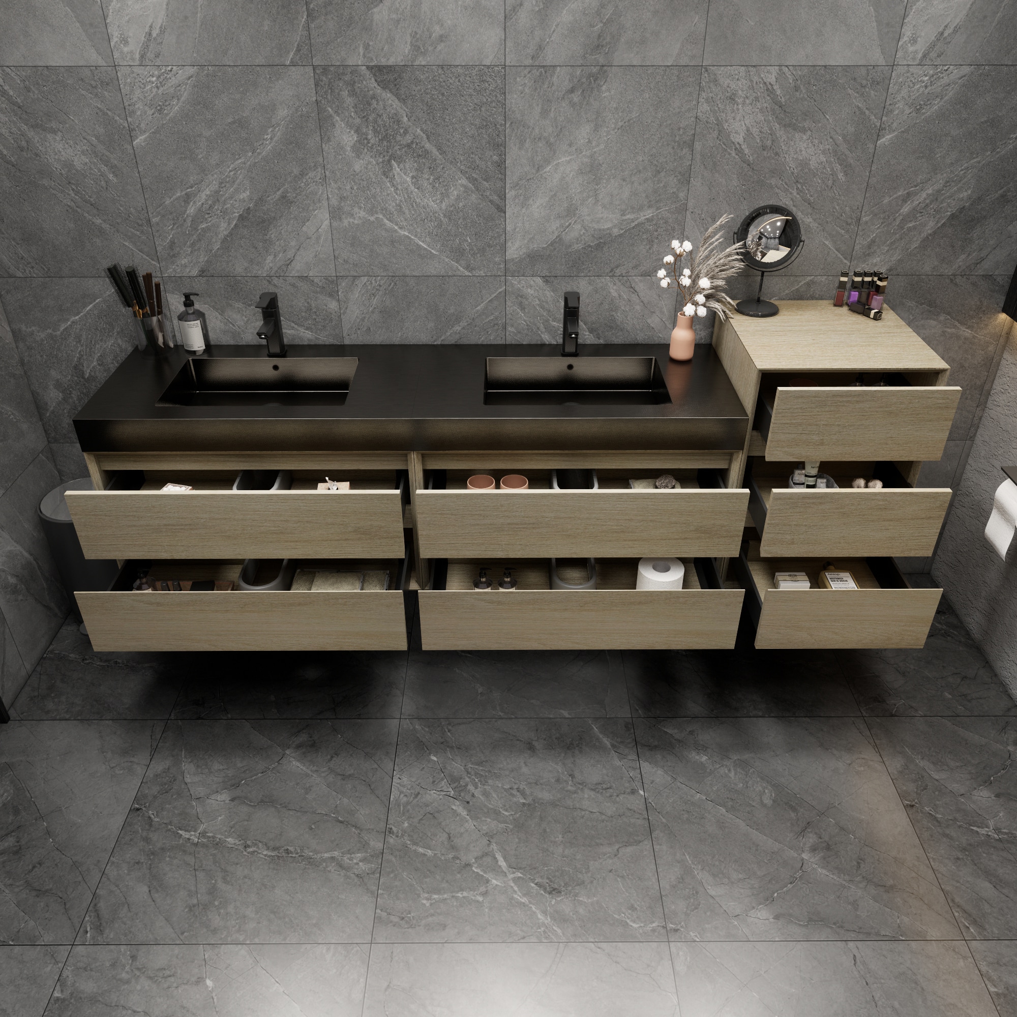 BV Better Vanity MIA 92-in Coffee Wood Double Sink Floating