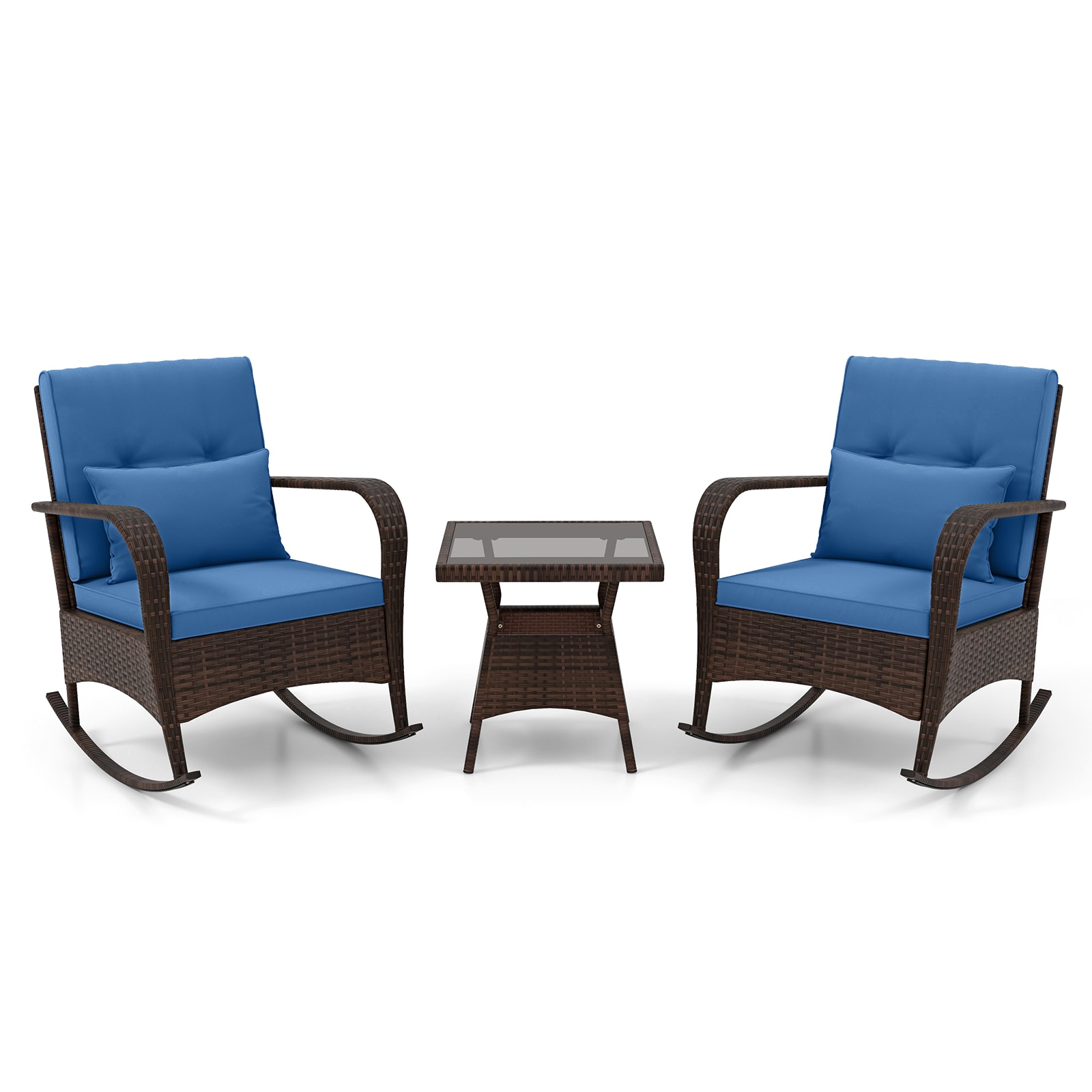 LIVIZA OUS71689NY 3 -Piece Rattan Patio Conversation Set with Blue Cushions