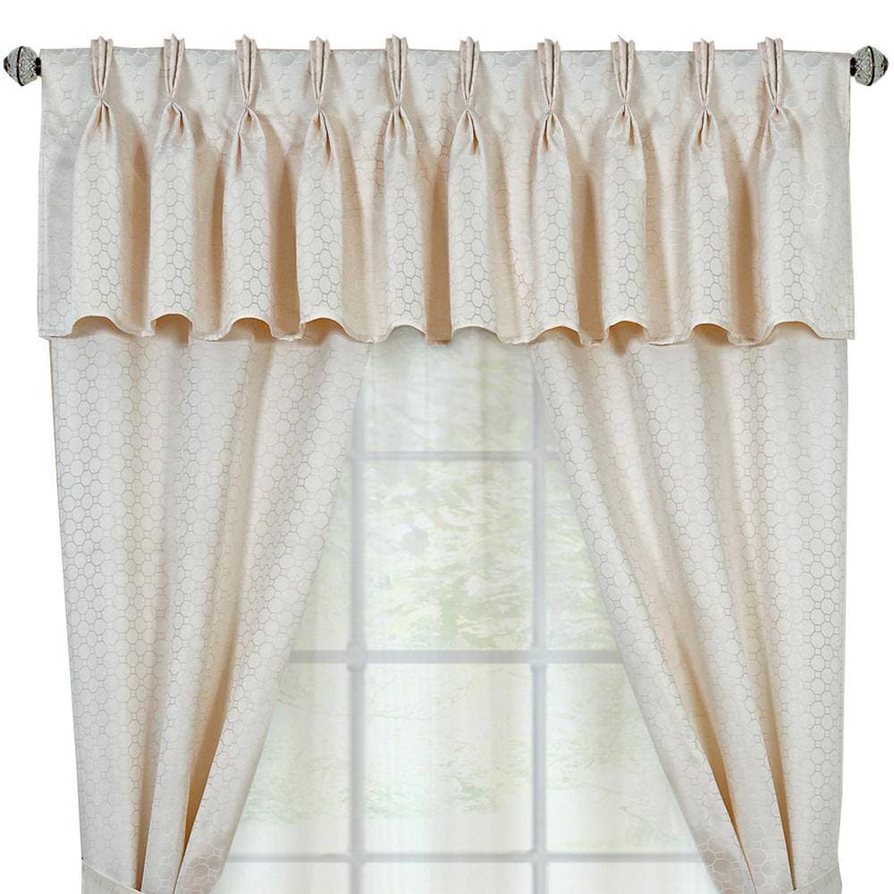 Ivory Geometric Pinch Pleat Ground Length Curtain Set