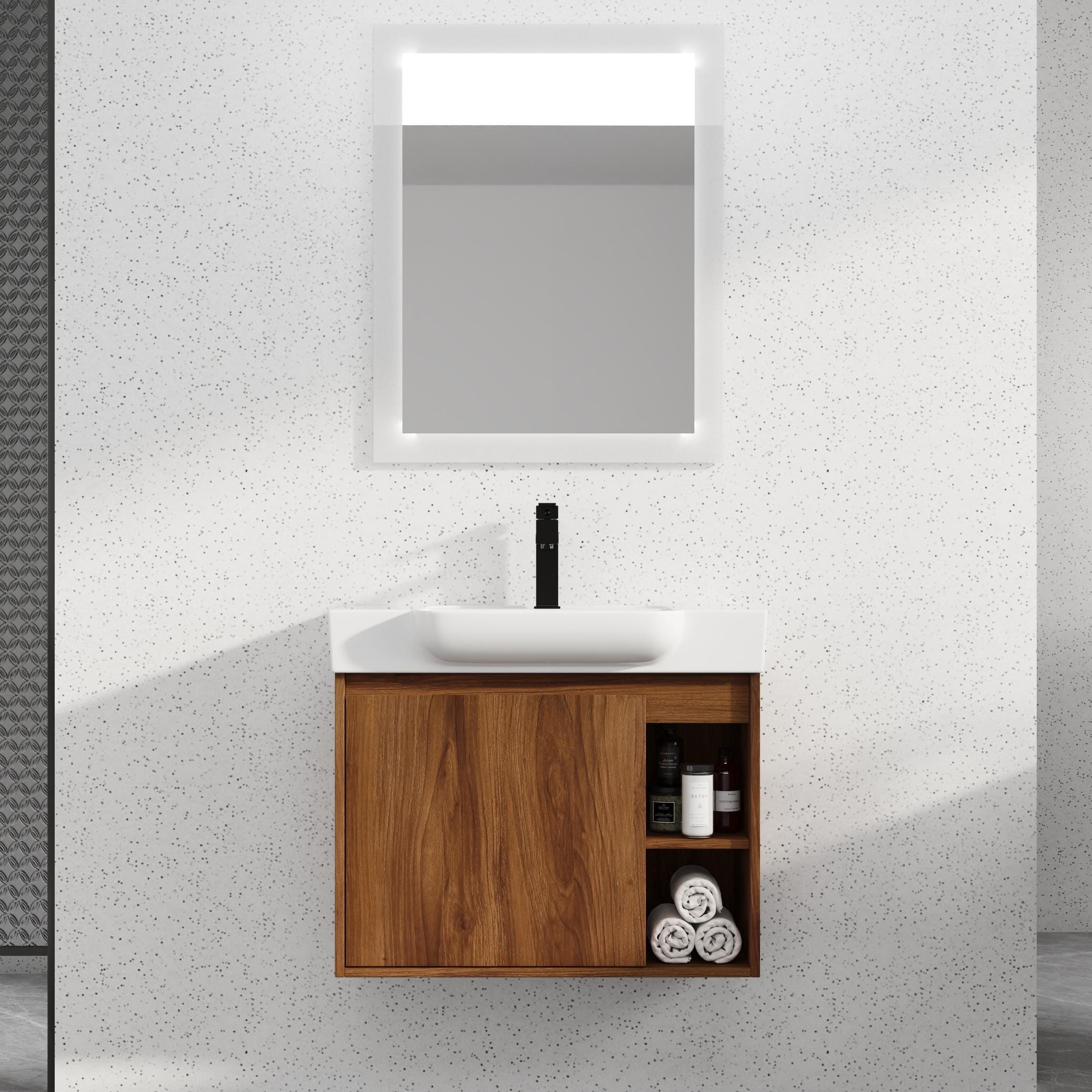 Iseryn P268YGZ74 Bath Vanity 28-in Brown Undermount Single Sink Floating Bathroom Vanity with White Ceramic Top