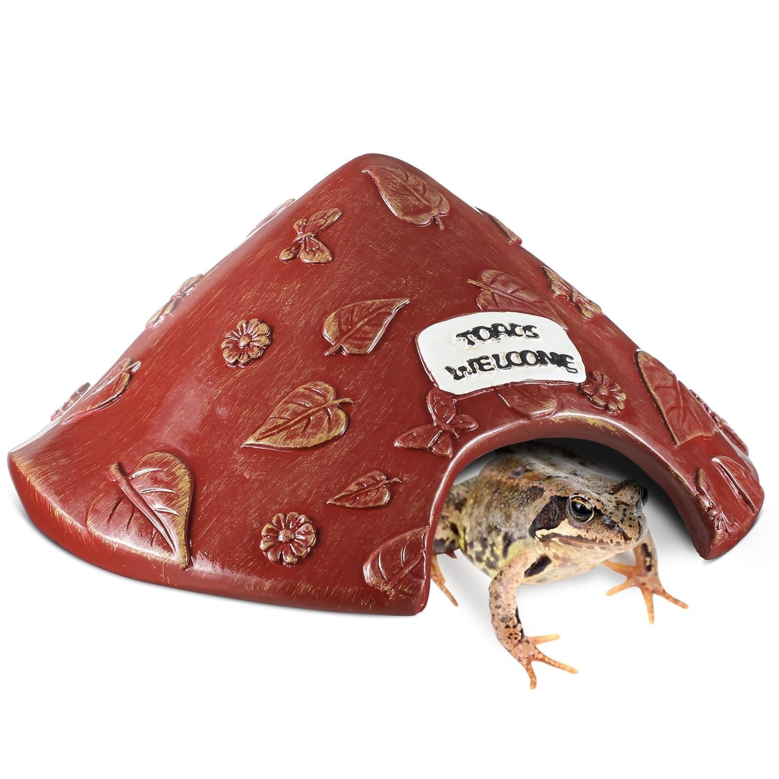 Justincity  Toad House for Outside Garden Reptile Hide Cave Red Resin 8 x 8 x 3.9 Inch Shelter for Frog Turtle Lizard Aquarium 1 Piece