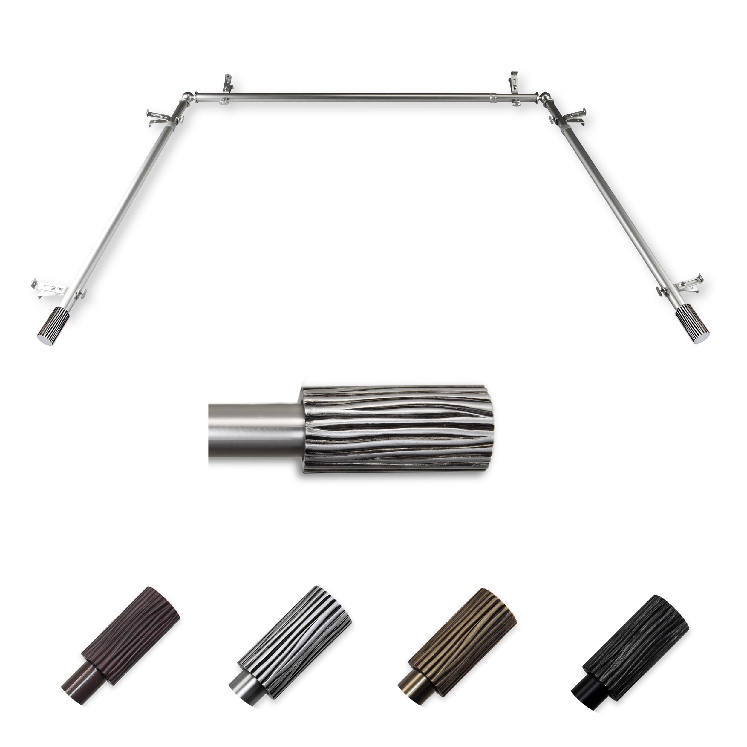 Hart & Harlow LO-ABAY-97-5 72-in to 144-in Satin Nickel Steel Bay window curtain rod with Finials