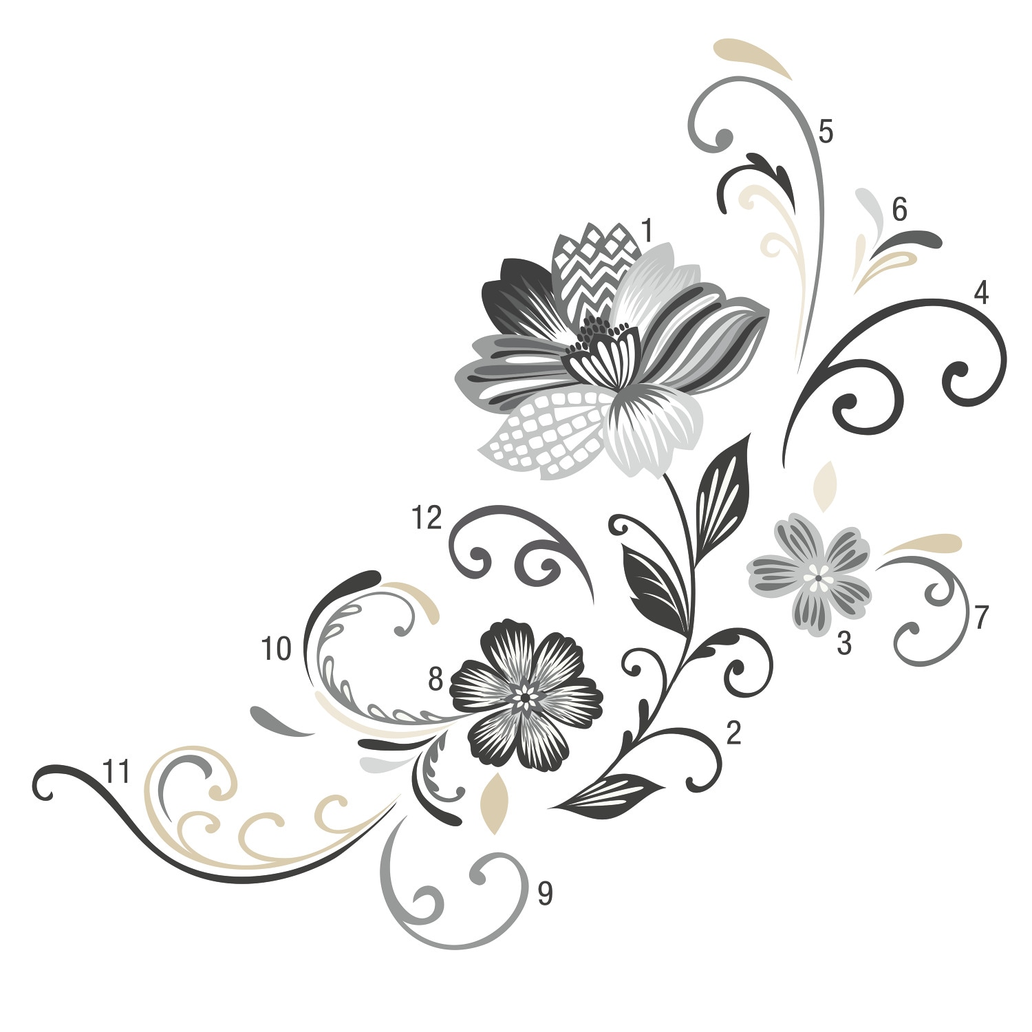 RoomMates RMK2783GM 57.25-Inches W x 53.5-Inches H Self-adhesive Black Floral Wall Decal