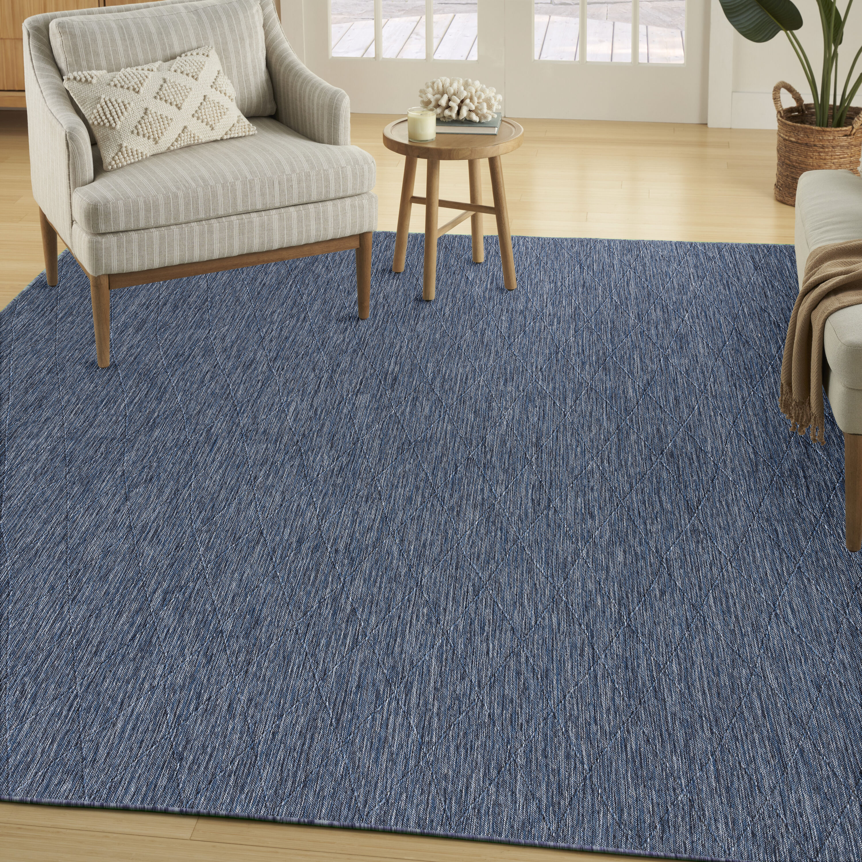 Nourison Home 099446940087 9 x 12 (ft) Loomed Polypropylene Navy Blue Rectangular Indoor/Outdoor Geometric Machine washable Area rug