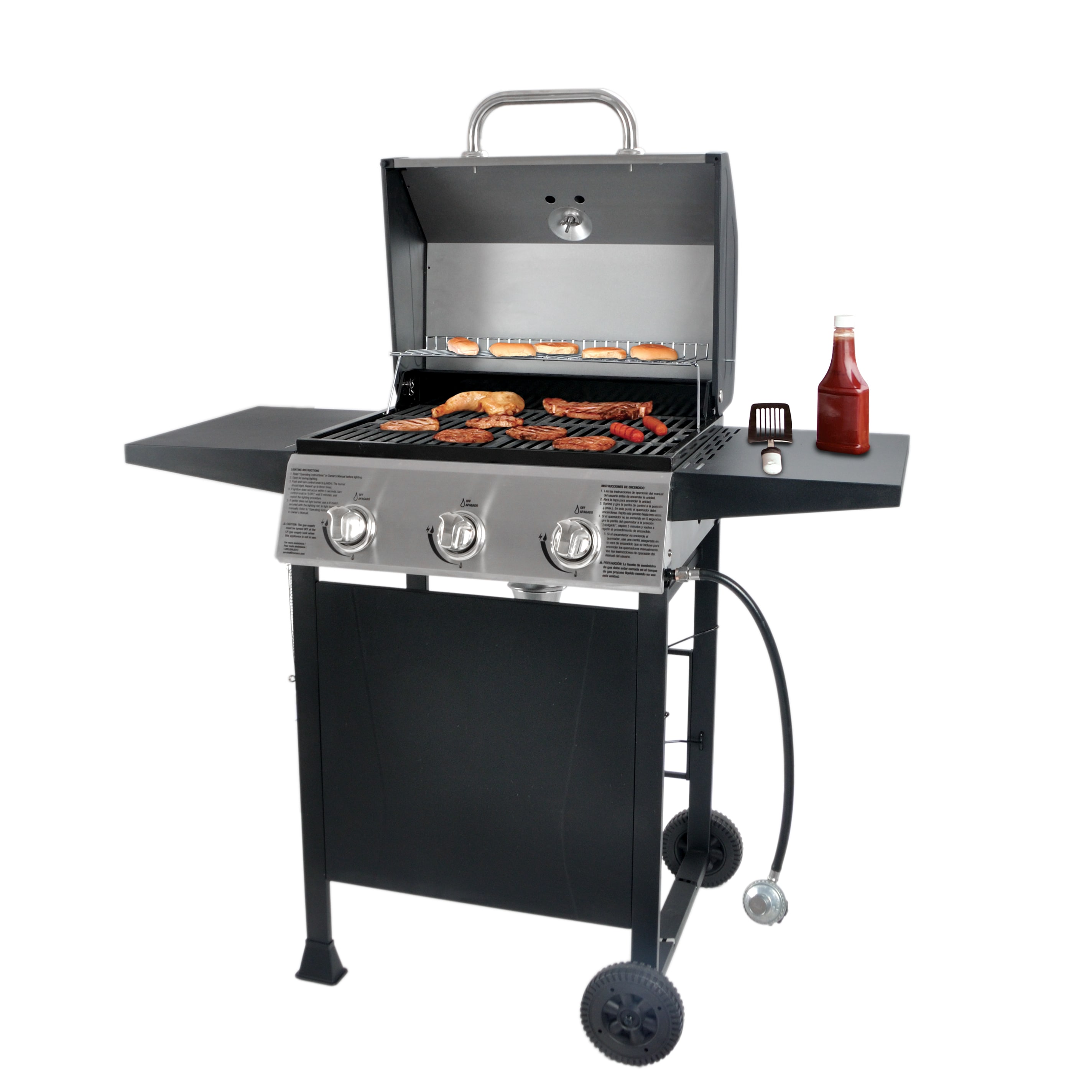 Large Propane Gas Grill 3-Burner with Grill Mats and Accessories Grill Kit  21PC