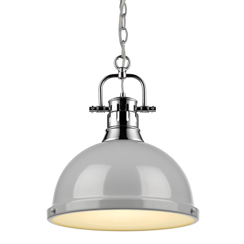 Golden Lighting 3602-L CH-GY Duncan 1 -Light Chrome Transitional Dome Medium Hanging Pendant light