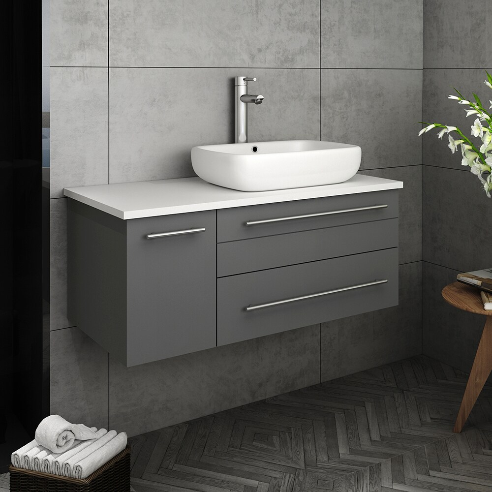 Gray 36" Wall-Mount Bathroom Vanity with Quartz Top