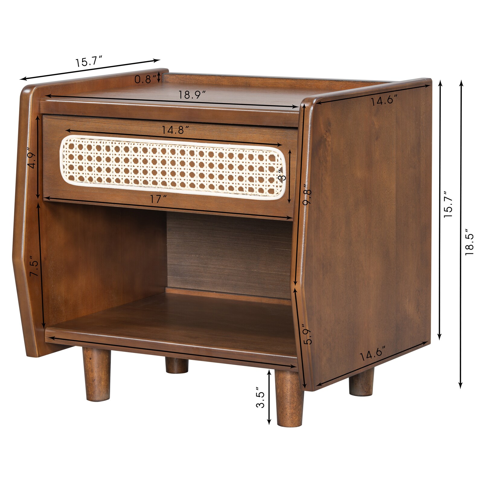 CHITA Walnut Contemporary Nightstand with Open Shelf Storage and Hidden ...