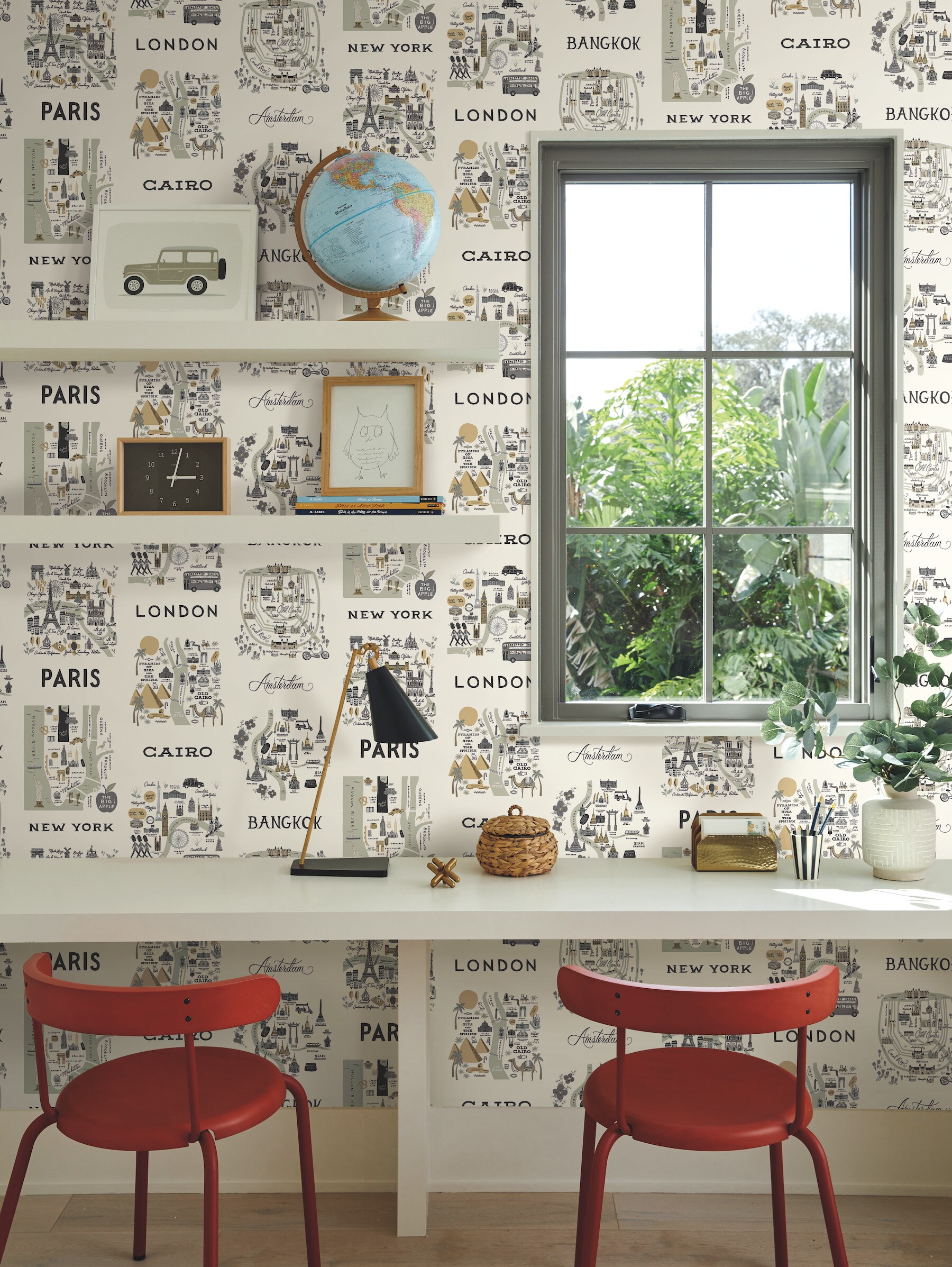 Rifle Paper RI5161 60.8-Sq. Feet Grey Paper Novelty Unpasted Wallpaper