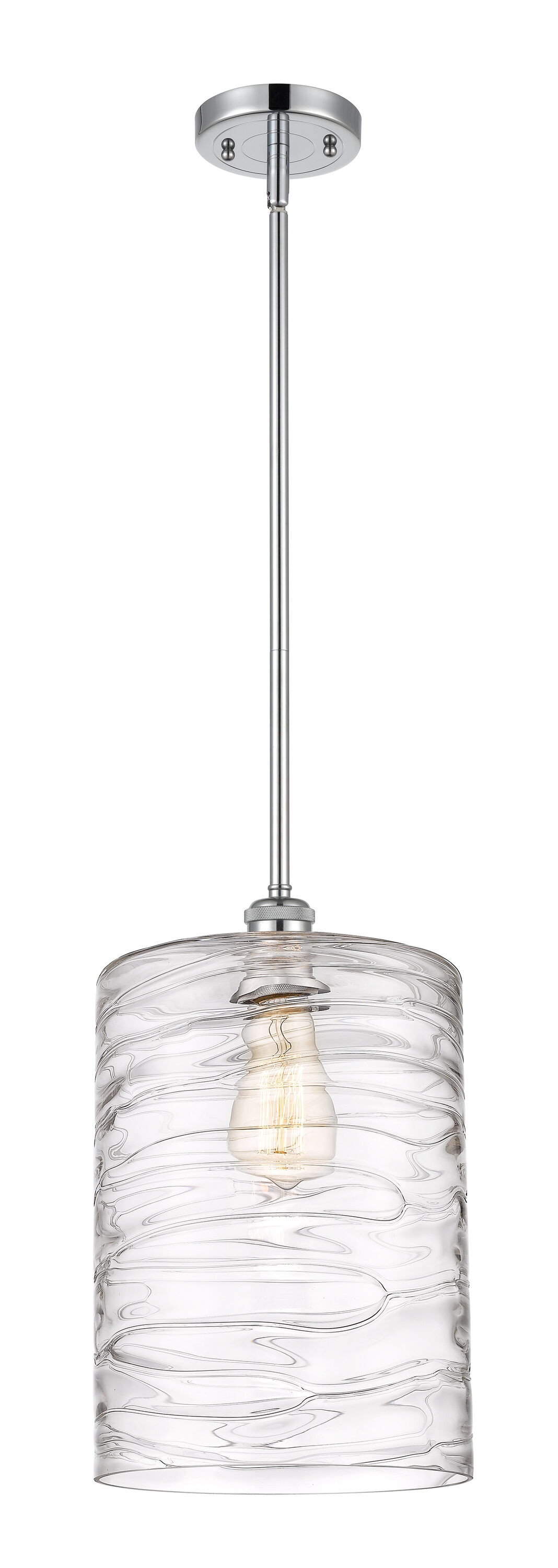 Innovations Lighting 516-1S-PC-G1113-L Cobbleskill 1 -Light Deco Swirl, Polished Chrome Industrial Textured glass Drum Medium Hanging Pendant light