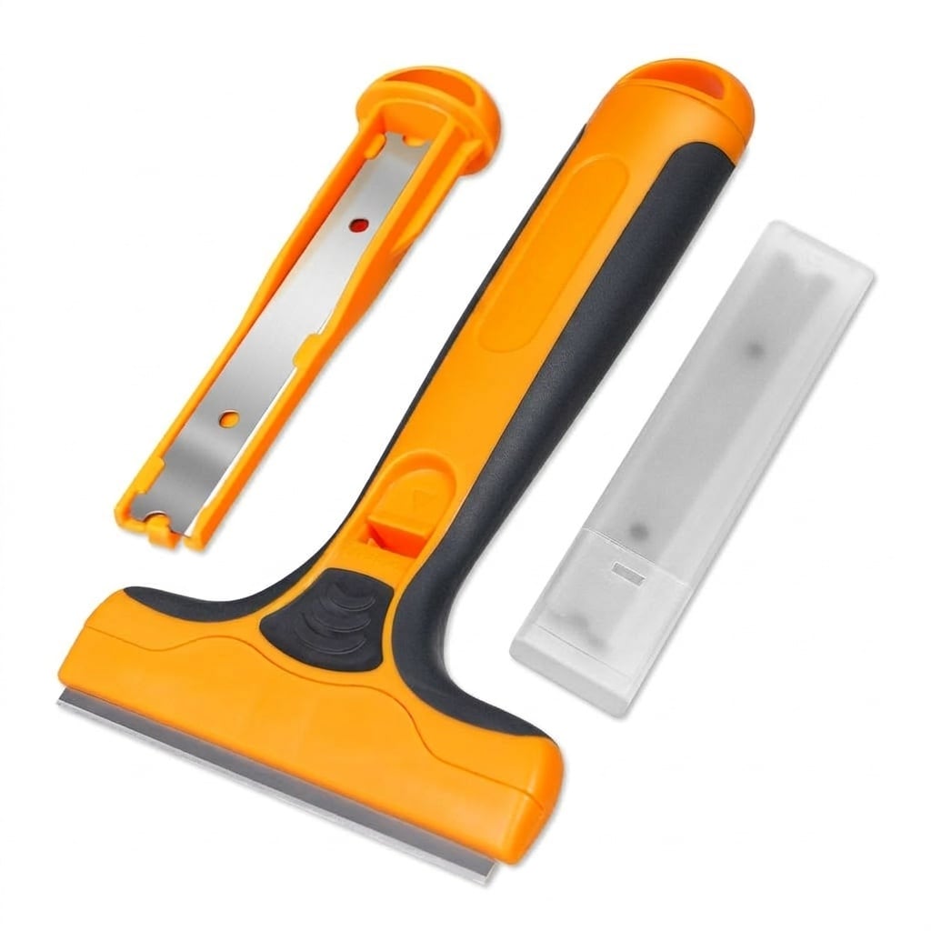 Phyfalip  Wide Razor Blade Scraper Tool 4 Inch with Long Ergonomic Handle for Glass Stovetops Windows Paint and Adhesive Removal Includes 15