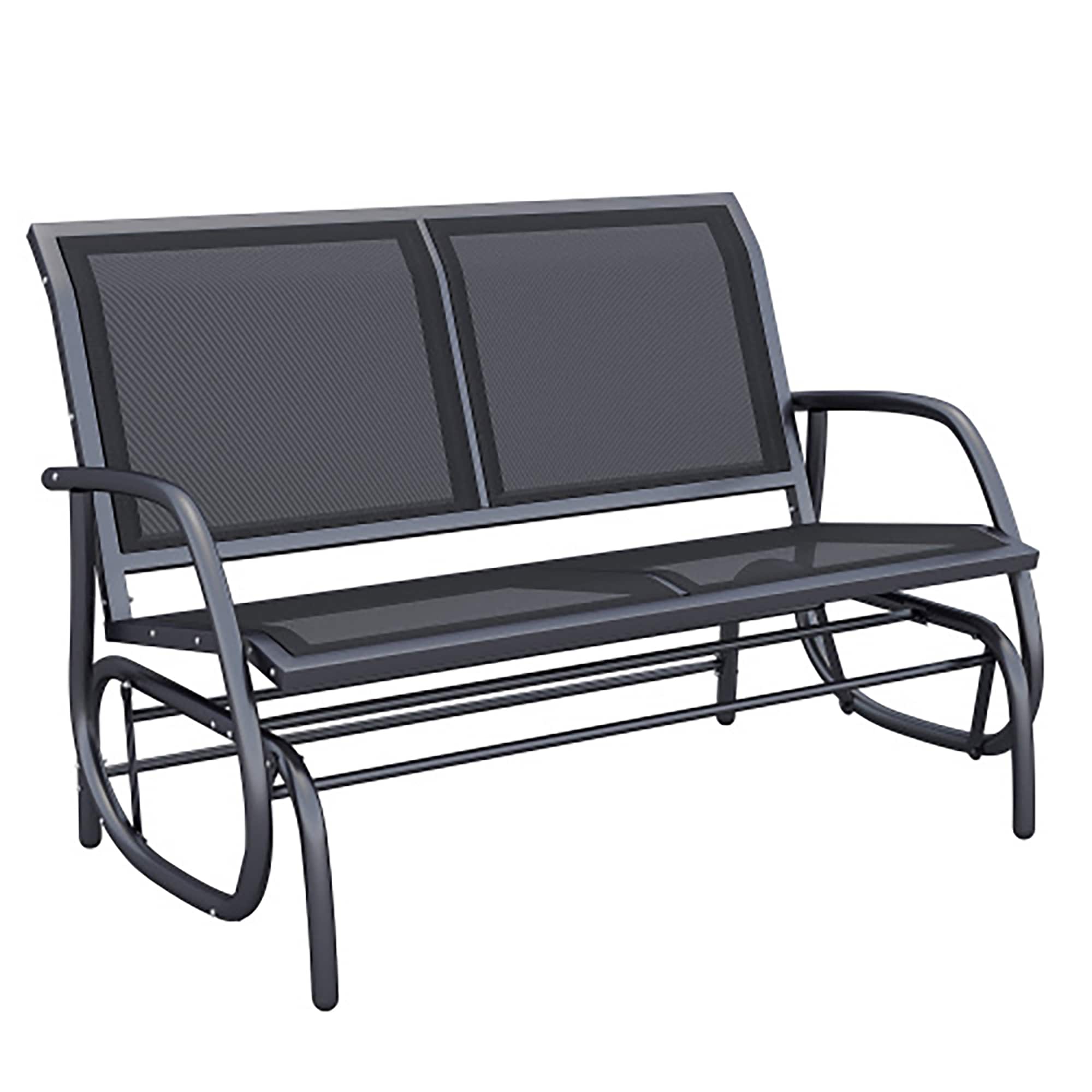 CASAINC WFEHAC-01-RD Outdoor Glider Bench Patio Swing Rocking Chair Loveseat Black Steel Frame Rocking Chair with Black Sling Seat