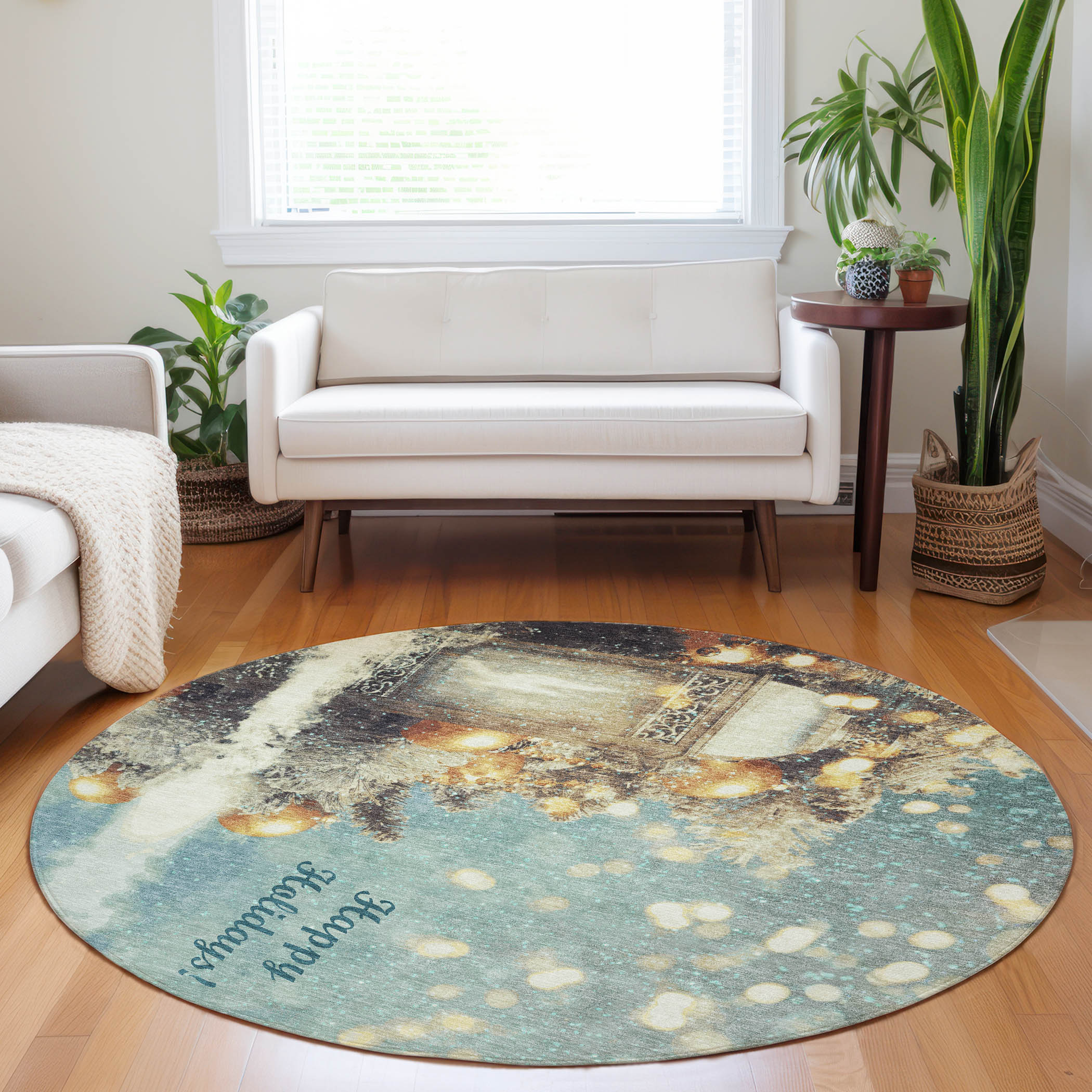 Addison Rugs AMF214BL8RO Mayfield AMF214BL 8 x 8 (ft) Loomed Blue Round Indoor Abstract Machine washable Pet Friendly Area rug