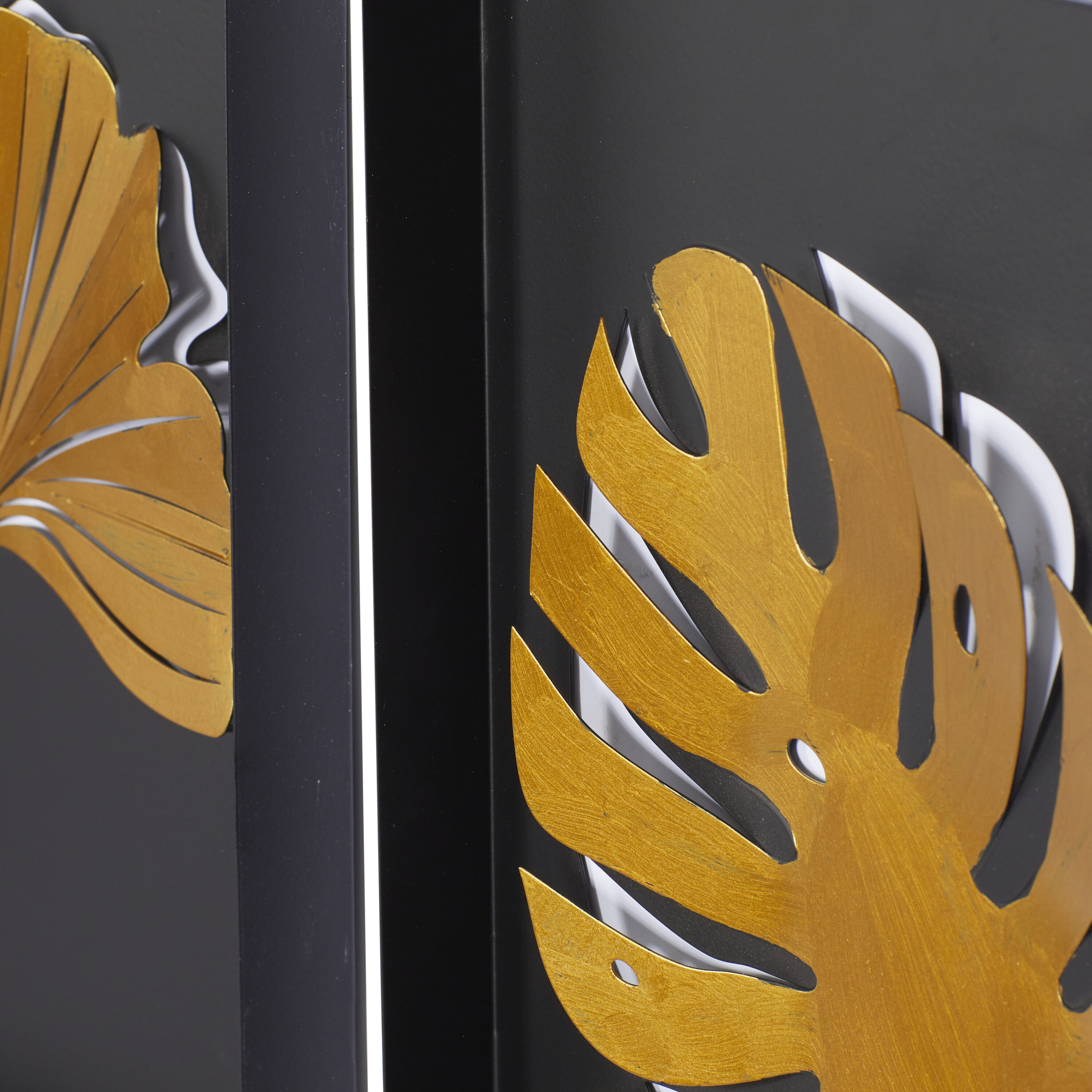 Hollywood Glam Black and Gold Metal Leaf Wall Sculpture Set
