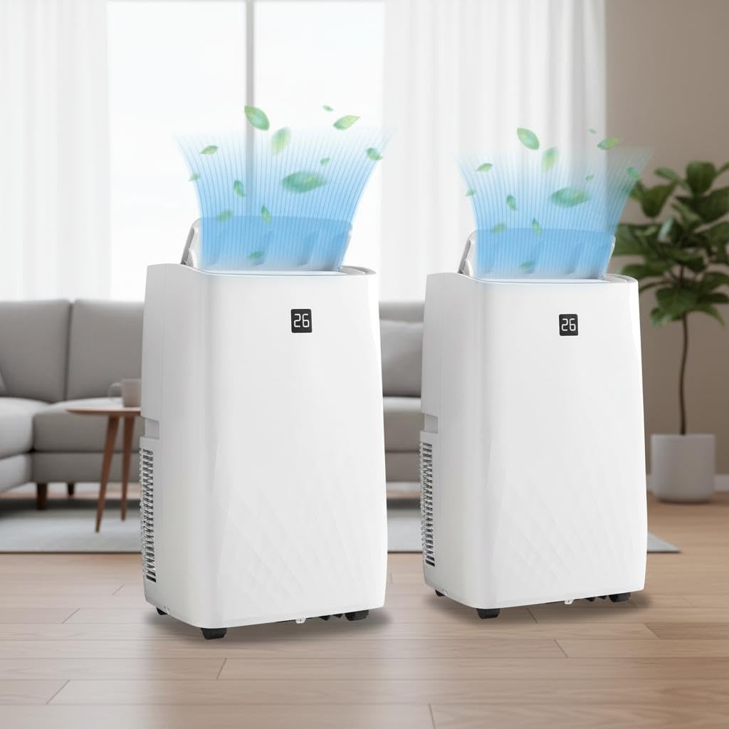 Aoile 14000 BTU 4 In 1 Portable Air Conditioner White ABS Body Auto Swing Top Air Outlet Touch Panel Remote Control Complete Window Kit 360 Rolling Casters for 750 Sq Ft Room