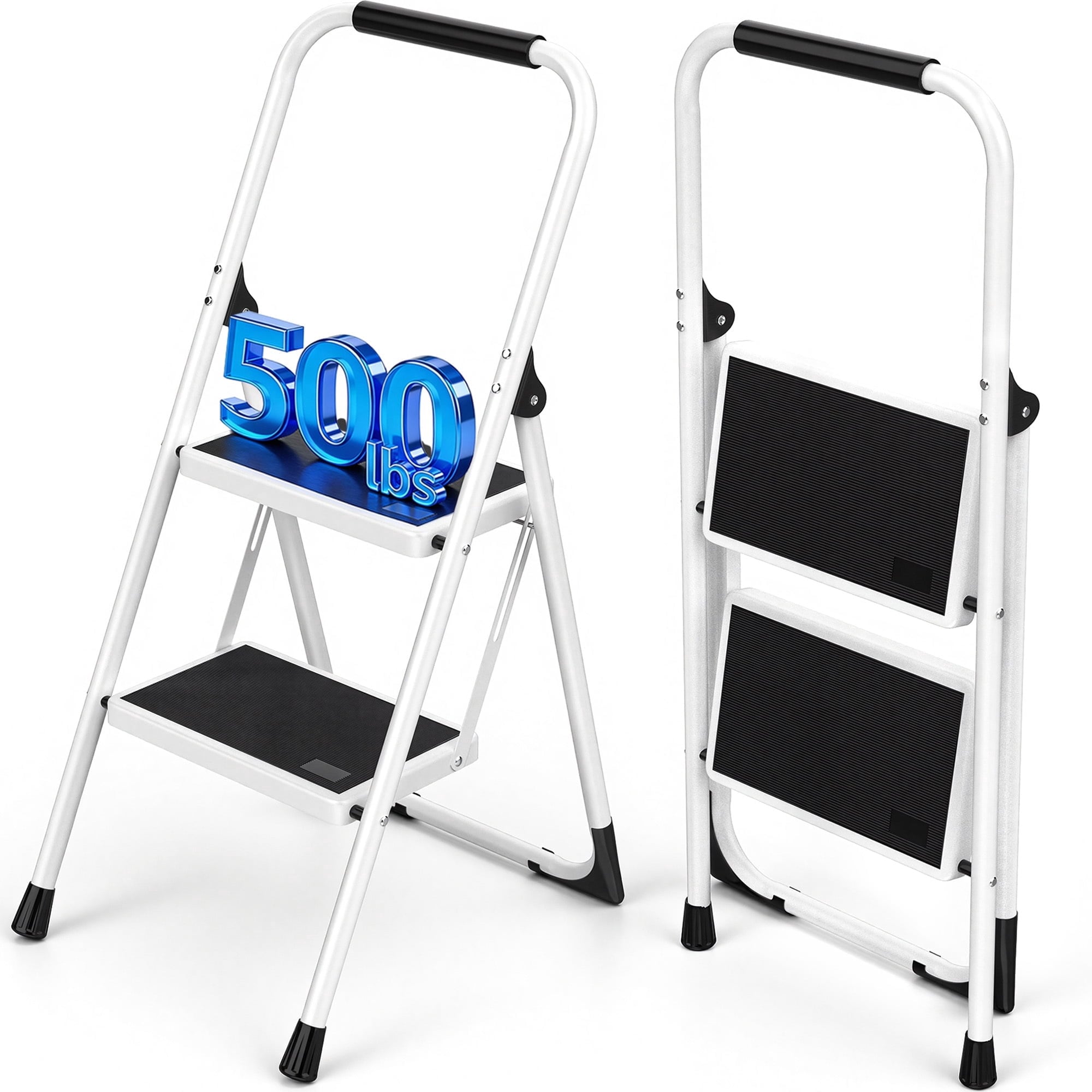 GIVIMO 2 Step Ladder Folding Step Stool with Cushioned Handle Wide Anti-Slip Pedals and Steel Frame Holds 500 lb for Home Kitchen and Workplace