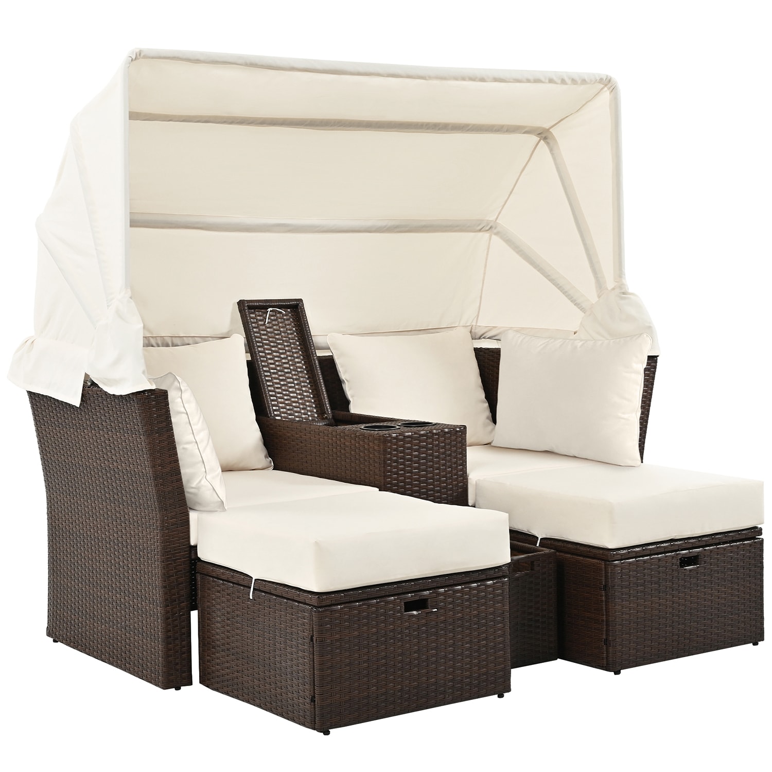 SINOFURN SYB670002GY Rattan Outdoor Daybed with Off-white Cushions and Rattan Frame