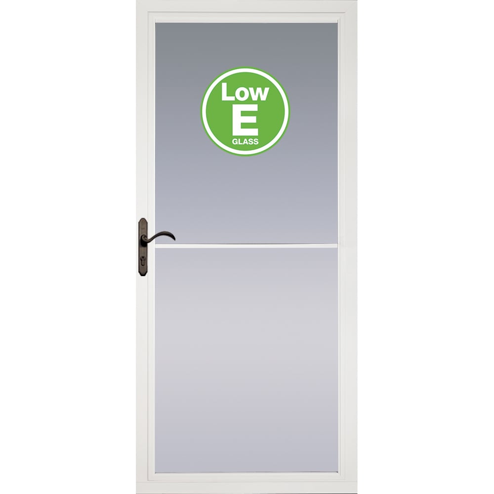 Rolscreen 32-in x 81-in White Full-view Retractable Screen Aluminum Storm Door with Oil-Rubbed Bronze Handle | - Pella 5600031E54