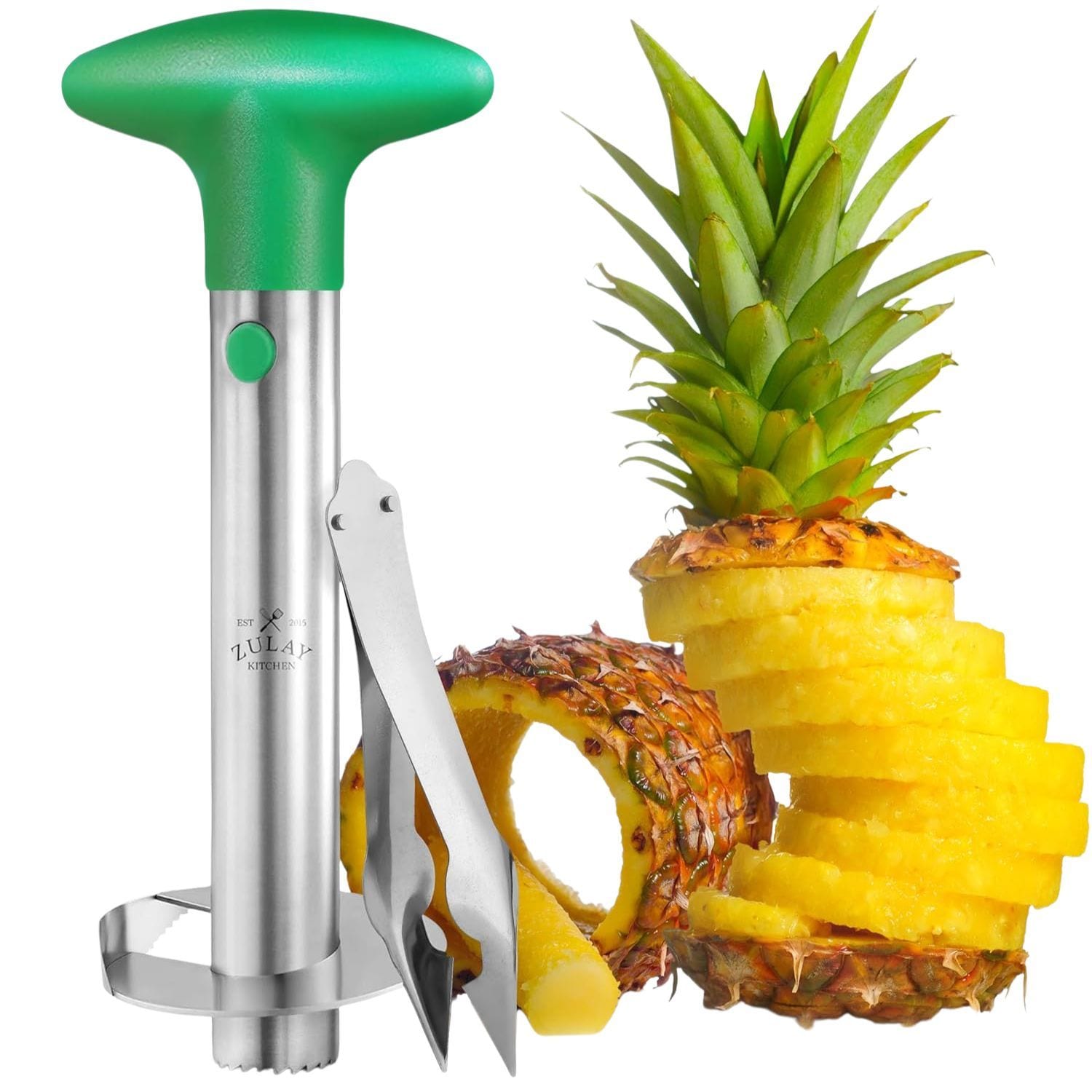 Zulay Kitchen Heavy Duty Pineapple Corer and Slicer with Eye Removal Tool Reinforced Blade Ergonomic Handle Pineapple Cutter Kitchen Tool