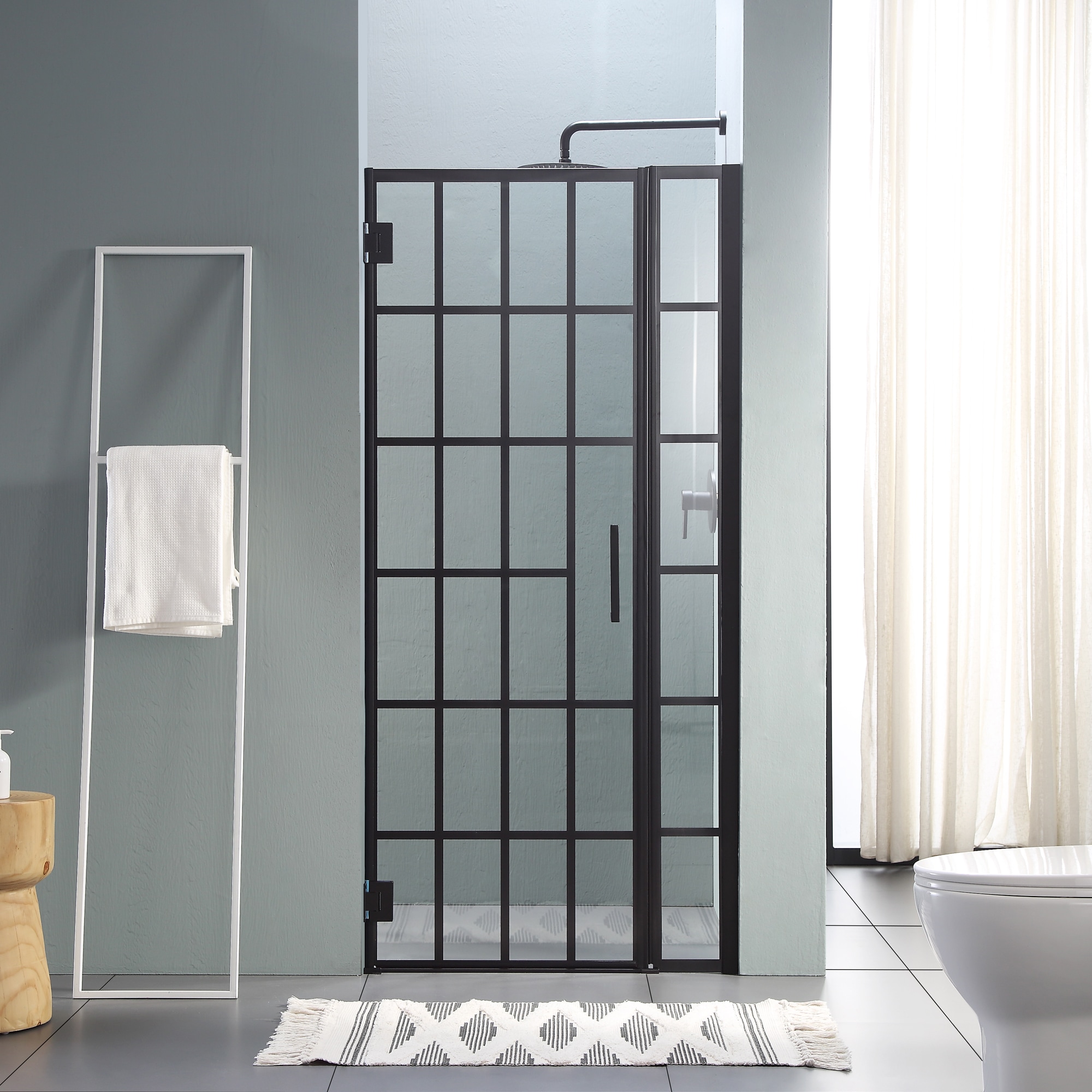 Lordear HBRJ-LD-6B21-34MB Hinged Shower Door Black 33-in to 34-in W x 72-in H Framed Hinged Soft Close Shower door 3/8-in Thick Clear Glass