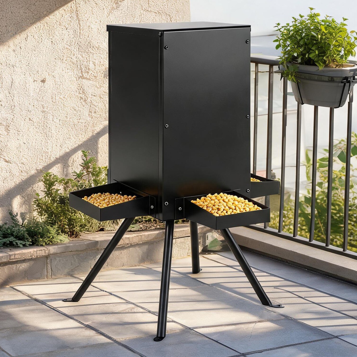 Tammesy Pet Supplies Pet Daily with 26 in and Storage Black Galvanized Steel Gravity Deer Feeder 50-90 lbs