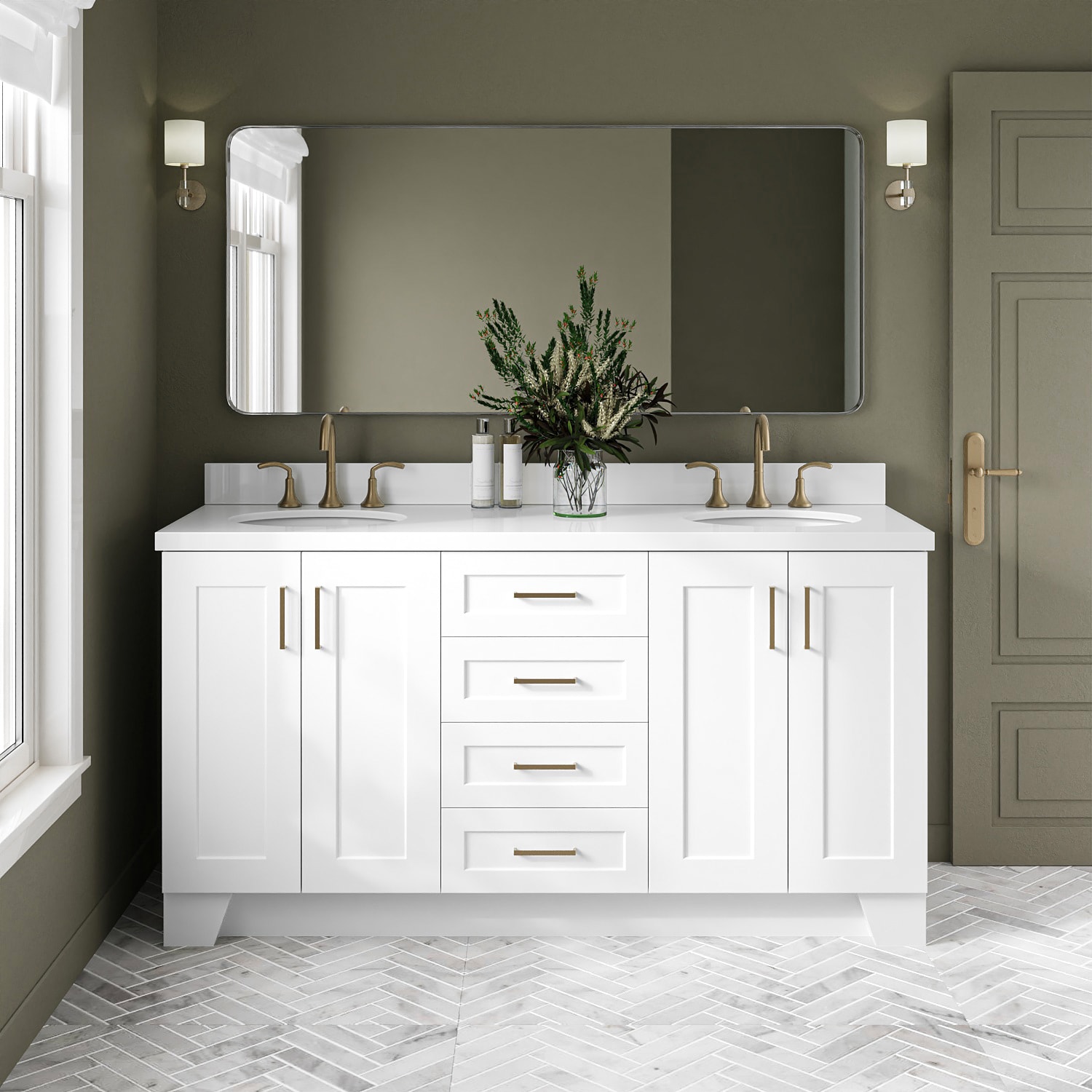ARIEL - Taylor 66-in White Undermount Double Sink Bathroom Vanity with Pure White Quartz Quartz Top