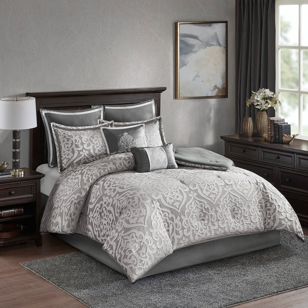 FAVSH 8 Piece Jacquard Comforter Set Silver or Silver King