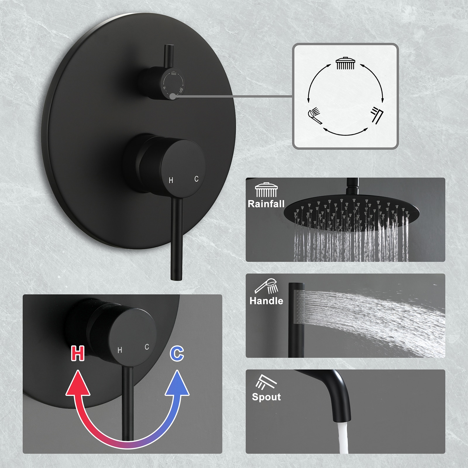 Mondawe AM-S0082C-10MB Showerhead-Bar-Panels - View #6
