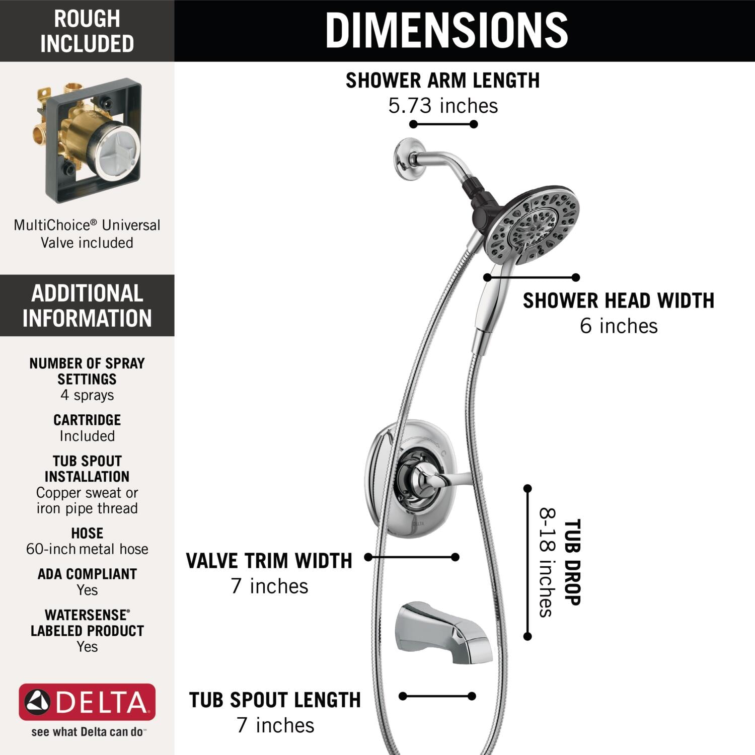 Delta Larkin Chrome 1 Handle Multi Function Round Bathtub And Shower Faucet Valve Included 1074