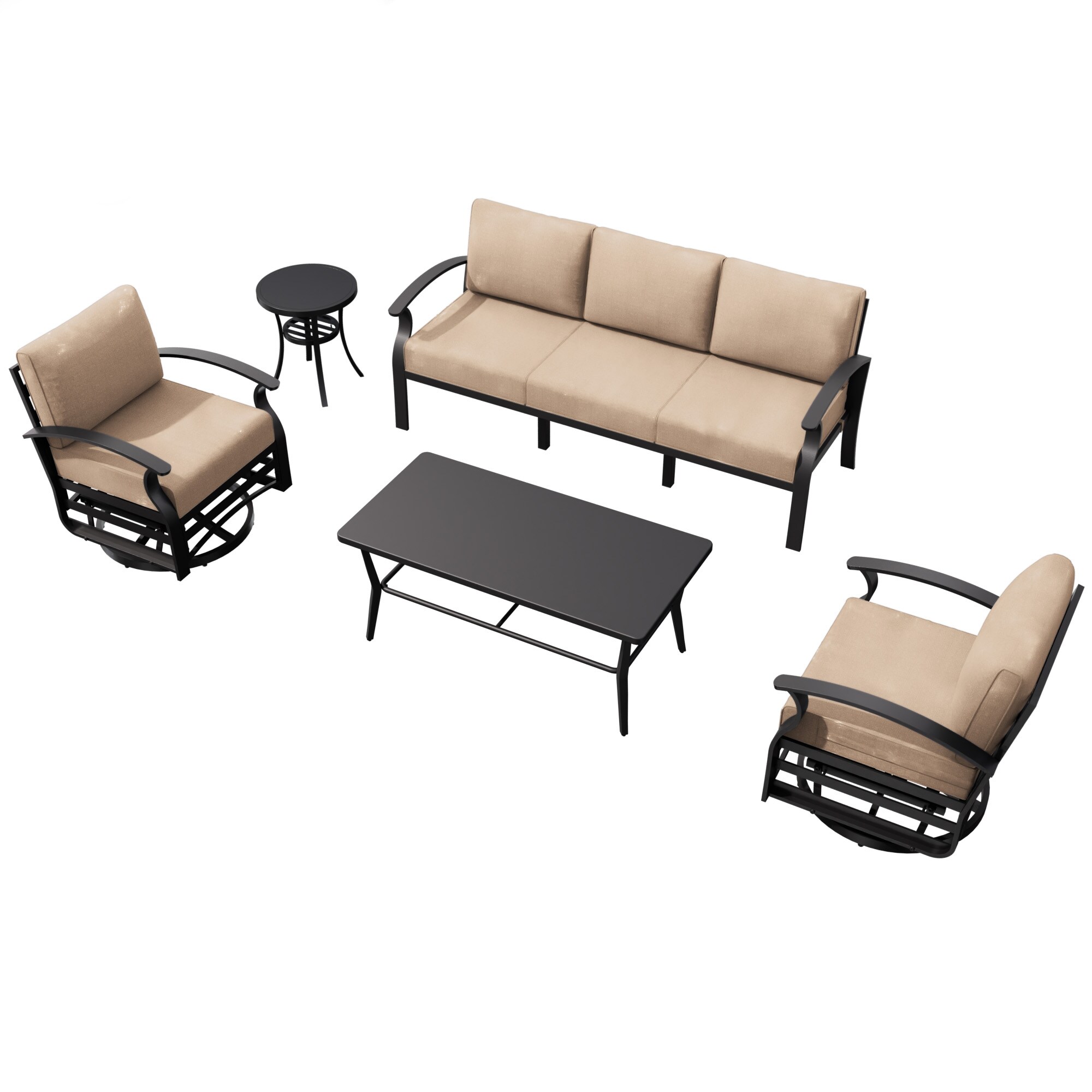 ALAULM Aluminum Outdoor Conversation Sofa Set 5 -Piece Patio Conversation Set with Brown Cushions Included