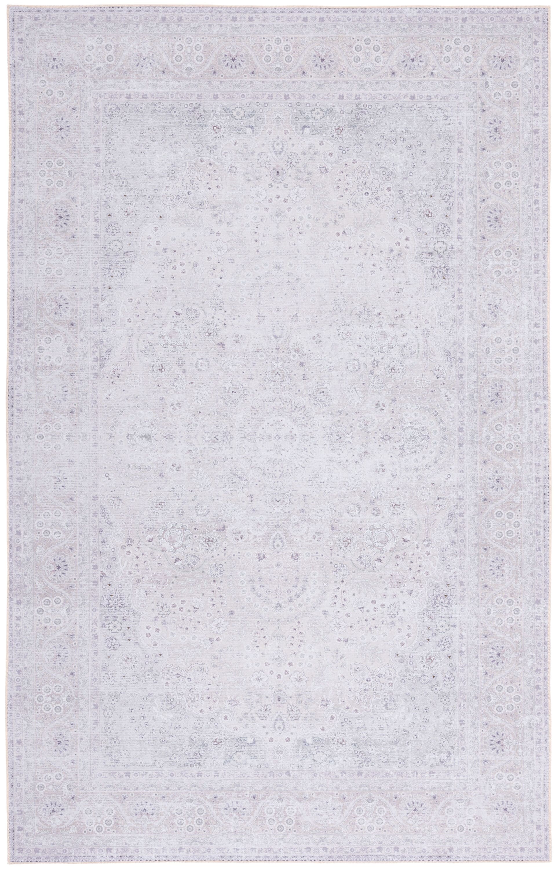 Ivory Rectangular Machine Washable Synthetic Area Rug