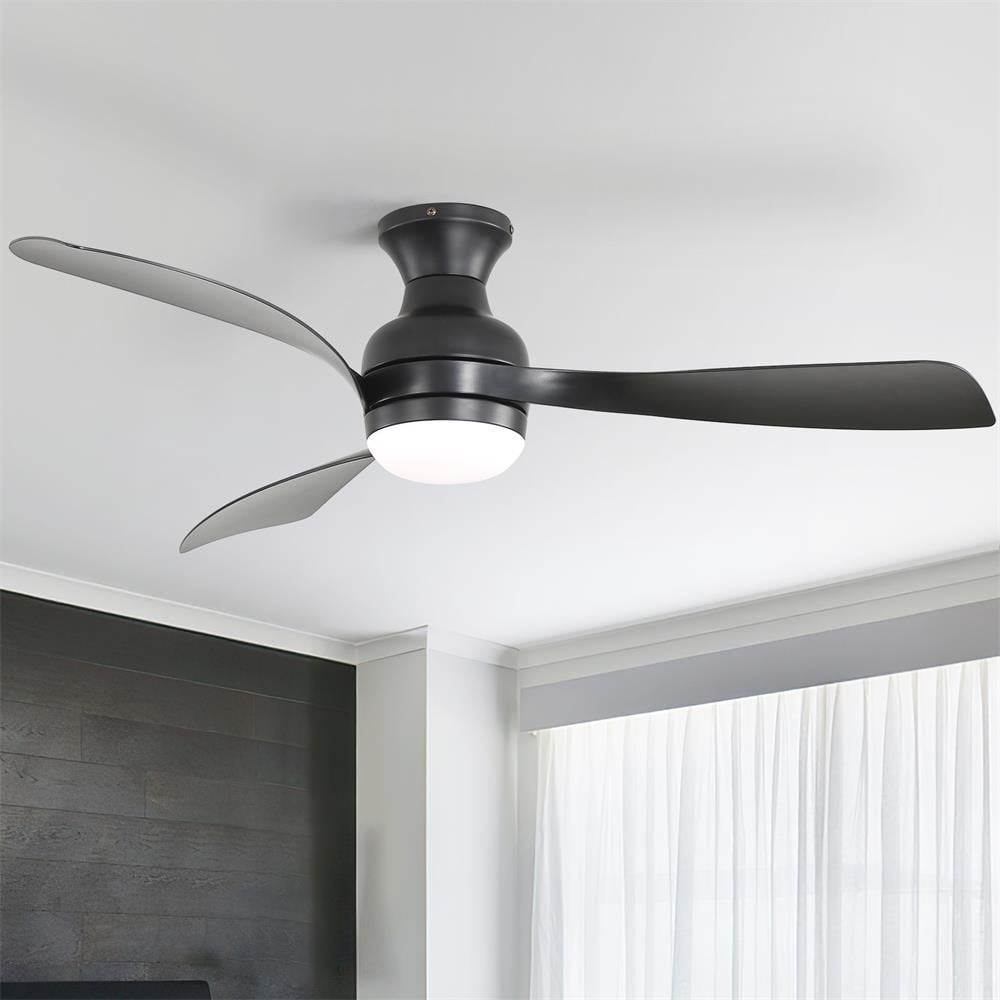 Sofucor LW-52K078-BK-DC 52 inch Black Modern Flush Mount 3 Black Blades  LED Ceiling Fan Light with  Remote Control Support 6 Speed and Timing Function