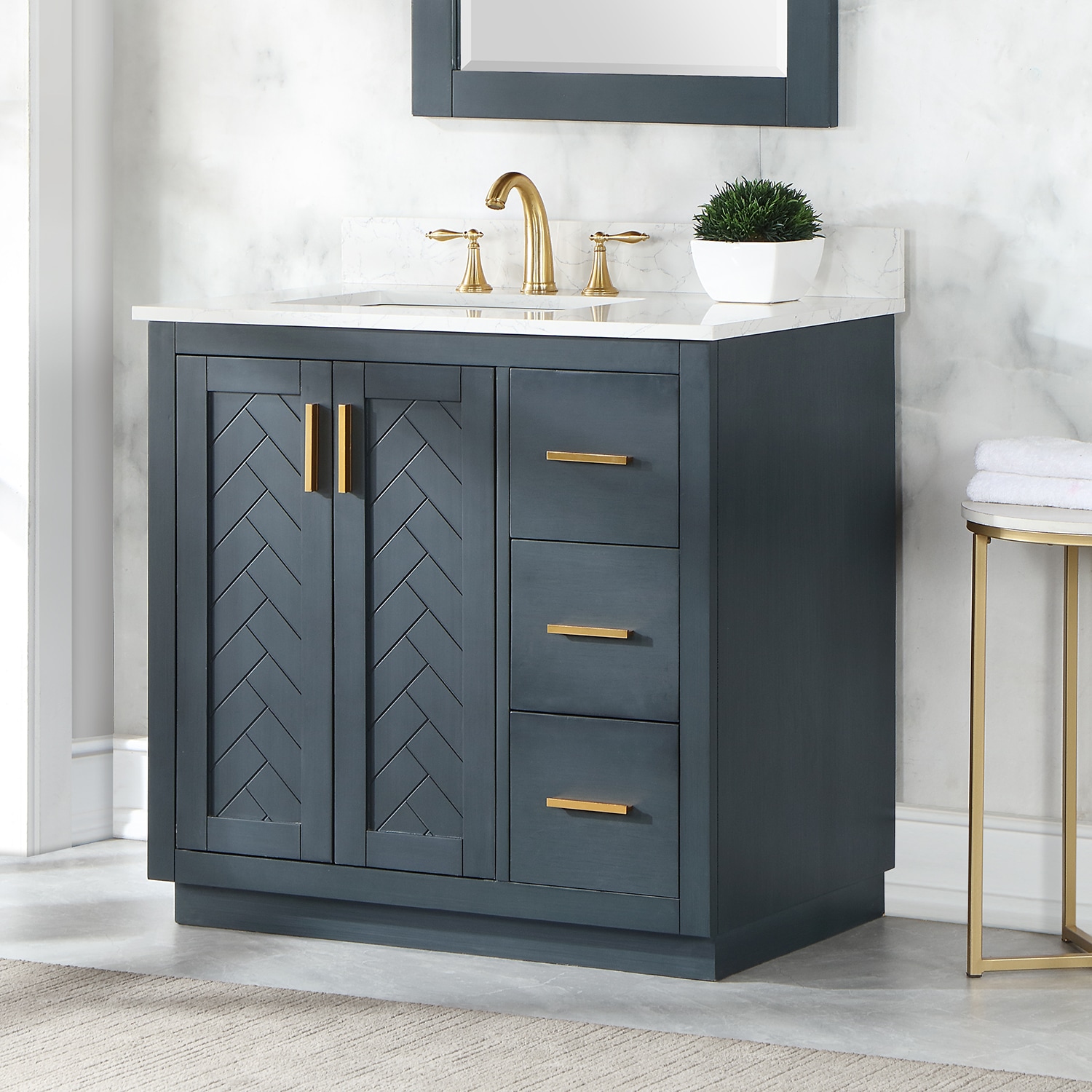Altair 543036-CB-GW-NM Gazsi 36-in Charcoal Blue Undermount Single sink Bathroom Vanity with Grain White Engineered marble Top