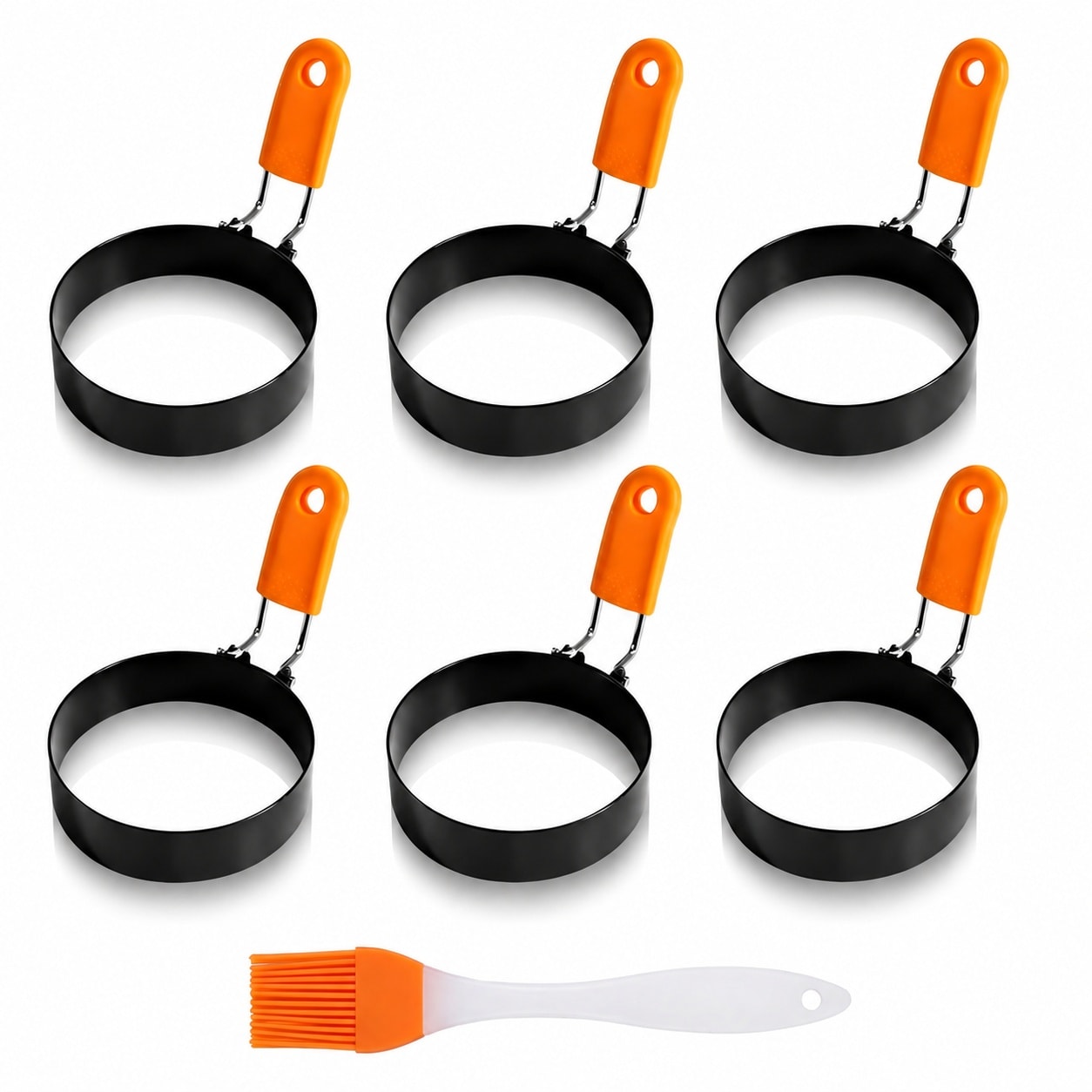 Aoibox 6 Pack 3 5 In Stainless Steel Egg Ring Mold Set with Oil Brush for Frying on Griddle Breakfast Pan Set #LABHI650