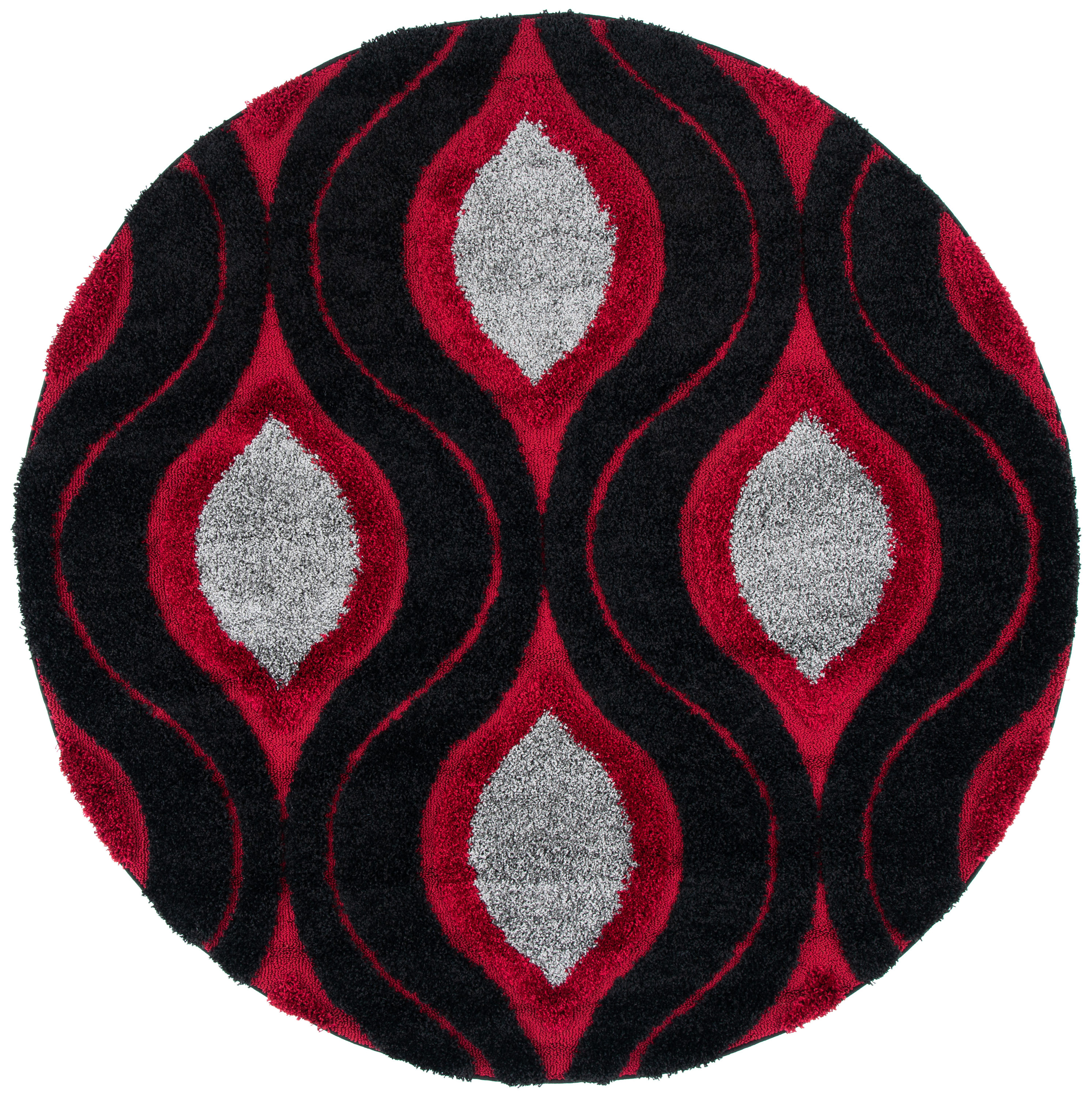 Safavieh SG461-9040-7R Florida Arcell Shag 7 x 7 (ft) Loomed Polypropylene Black/Red Round Indoor Geometric Bohemian/Eclectic Area rug