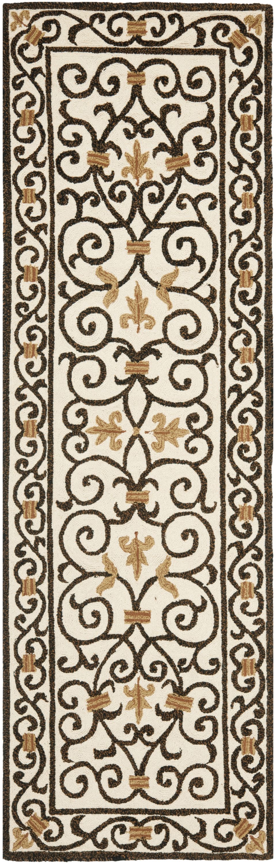 Safavieh HK11H-212 Chelsea Iron Gate 2 x 12 (ft) Tufted Wool Ivory/Dark Brown Rectangular Indoor Abstract Farmhouse/Cottage Runner rug