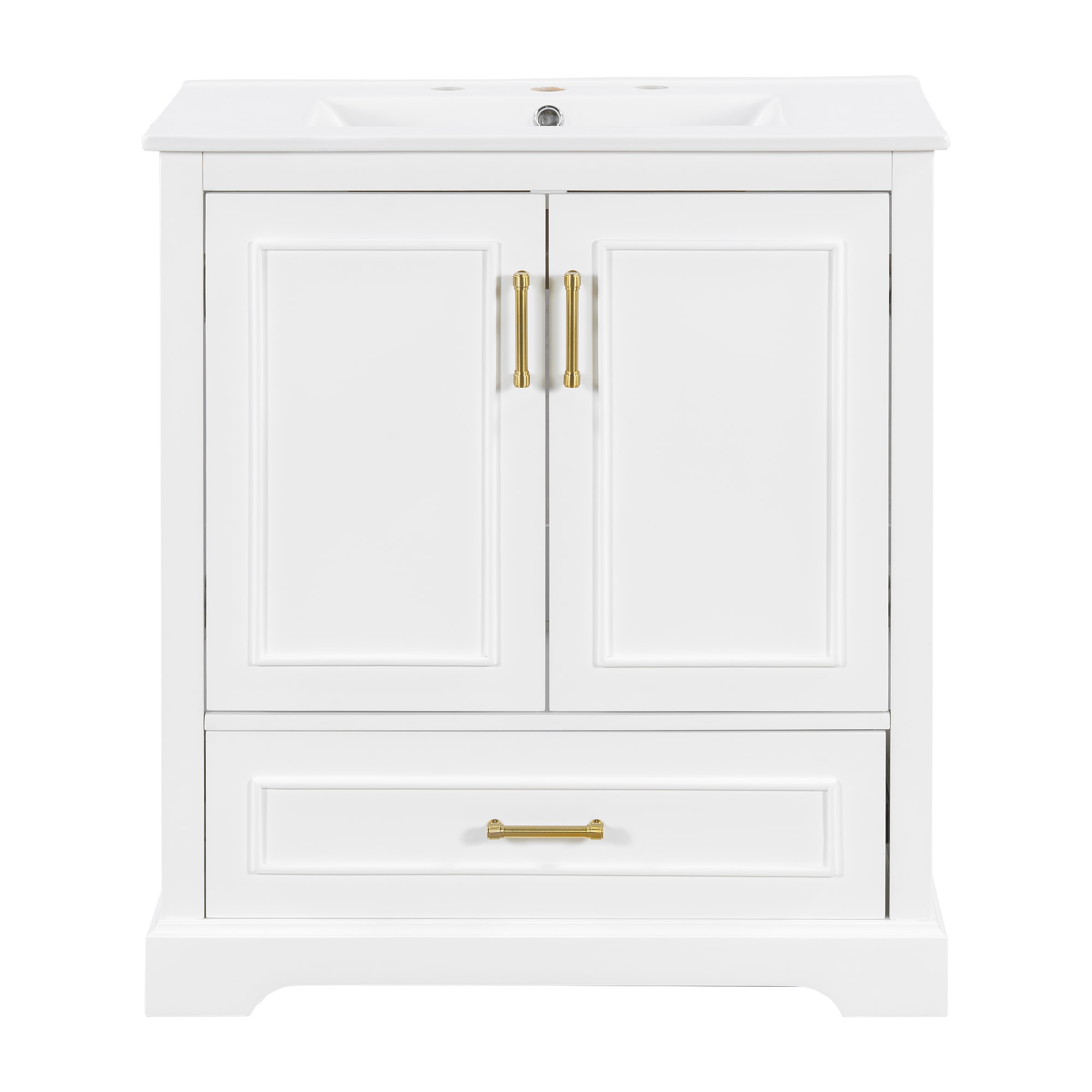 BEARSOLIM 30-in Bathroom Vanity with Ceramic Sink MDF Cabinet with Solid Wood Frame Soft Close Doors with Double Shelf on the Door