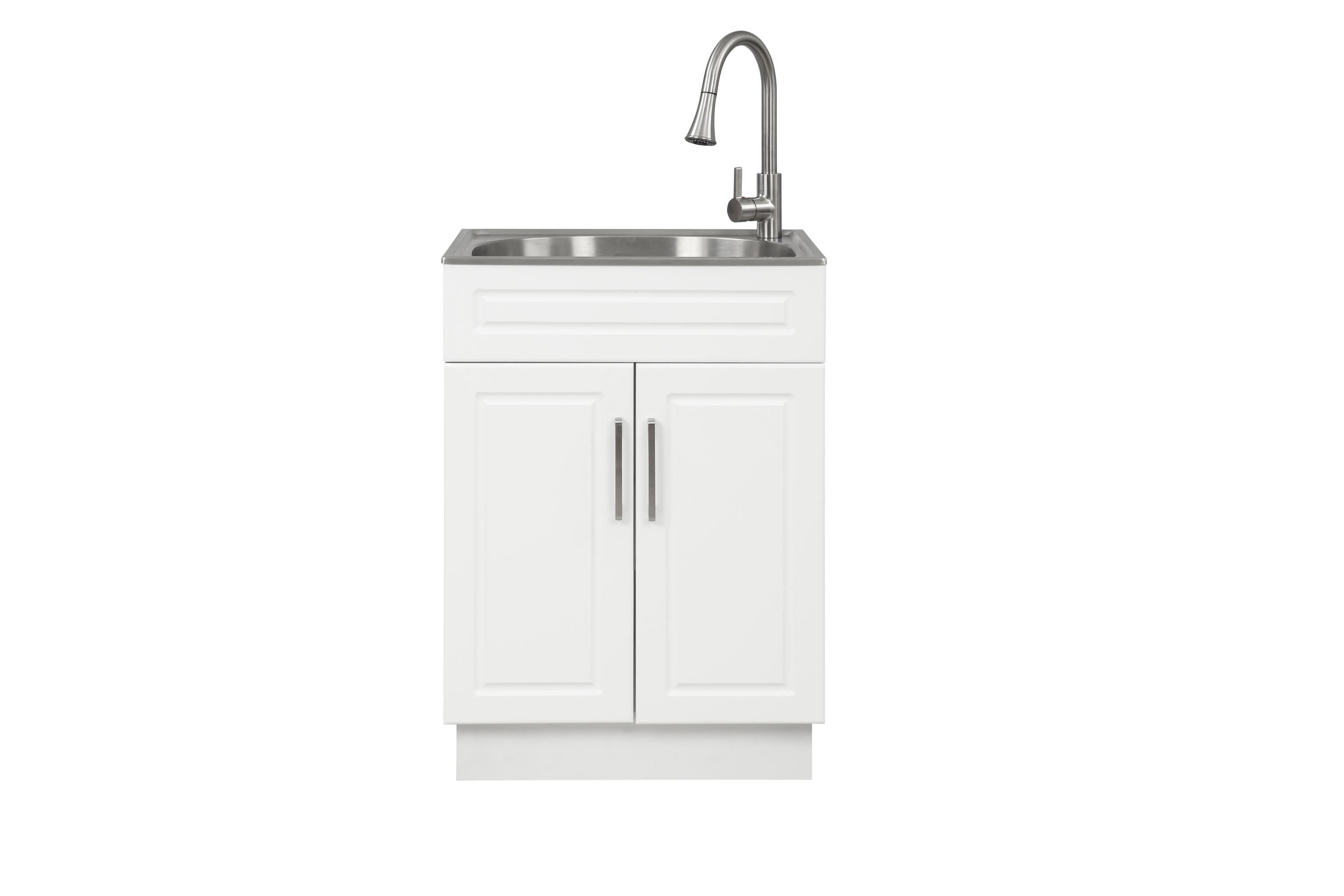 Spacious White Utility Sink Laundry Tub Freestanding Sink Wash Station W/  Faucet