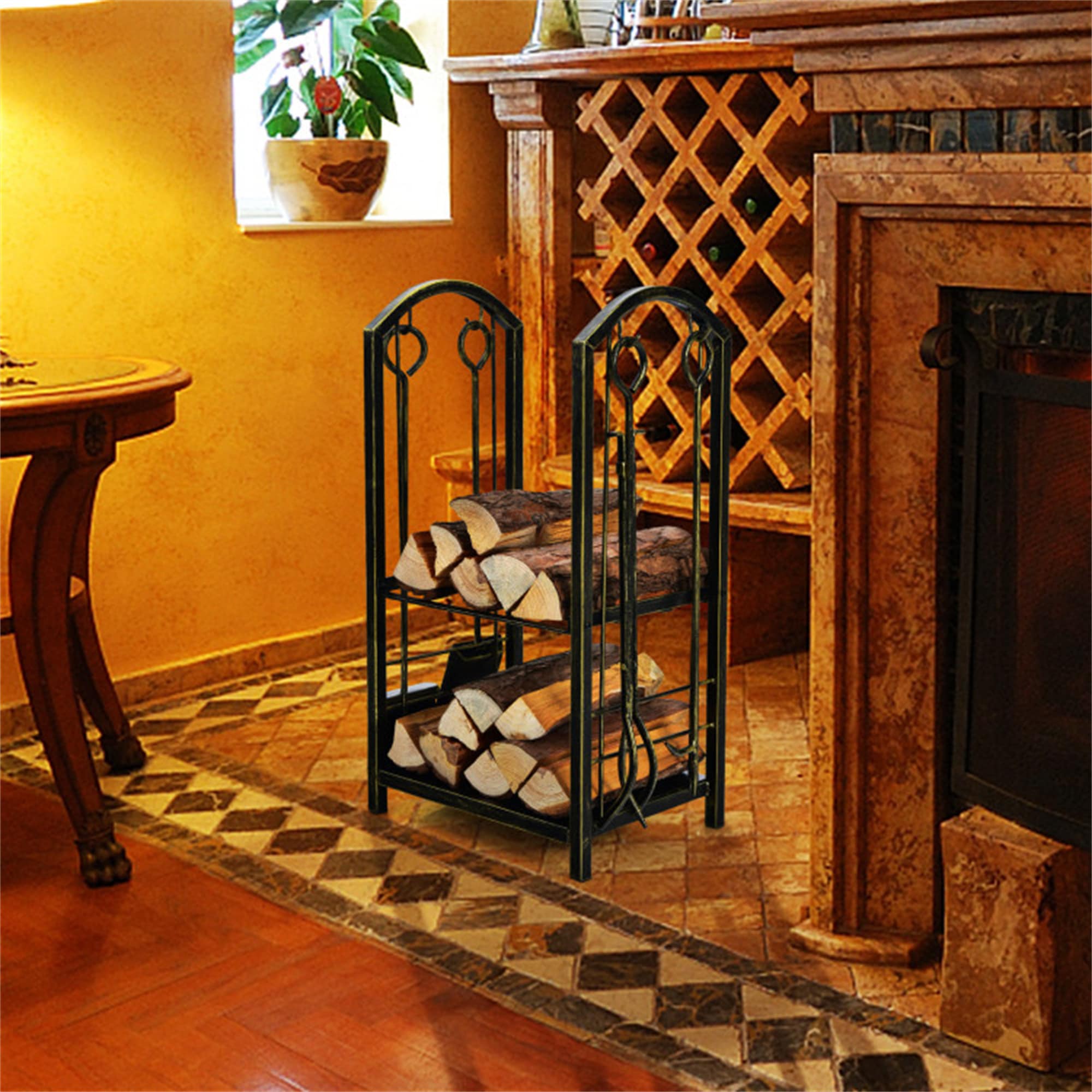 BABOOM 29-in x 16-in x 12-in Wrought iron Log rack #BOM-61475CP-CO