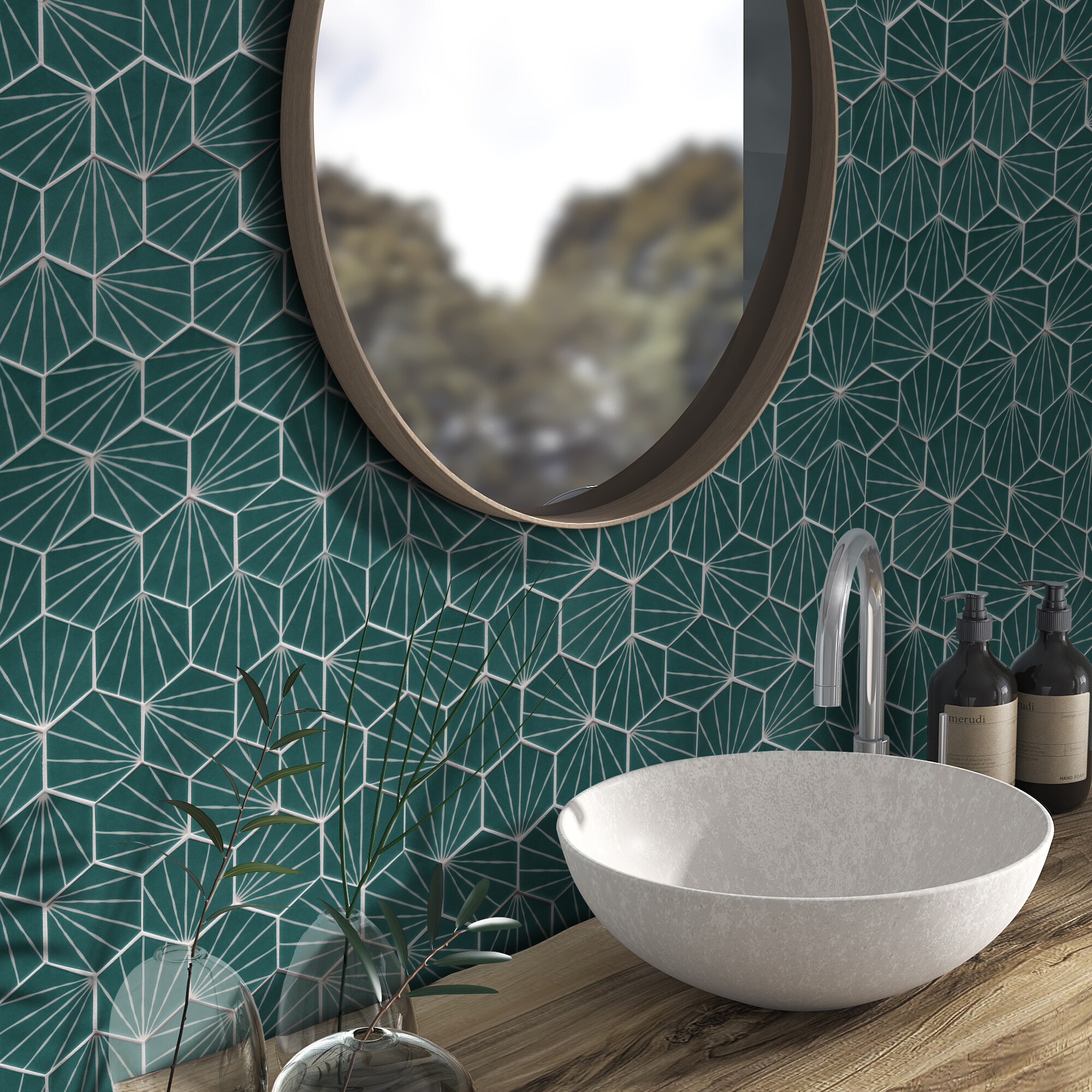 SUNWINGS Green 10-in x 12-in Matte Recycled Glass Hexagon Cement 